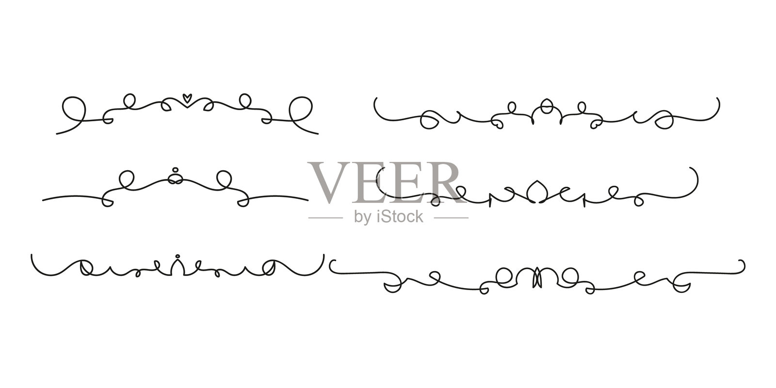 复古装饰线条集。文本分隔线。线条边框。线条分隔符、边框、各种涂鸦风格线条分隔符和箭头图标集，用于设计插画图片素材