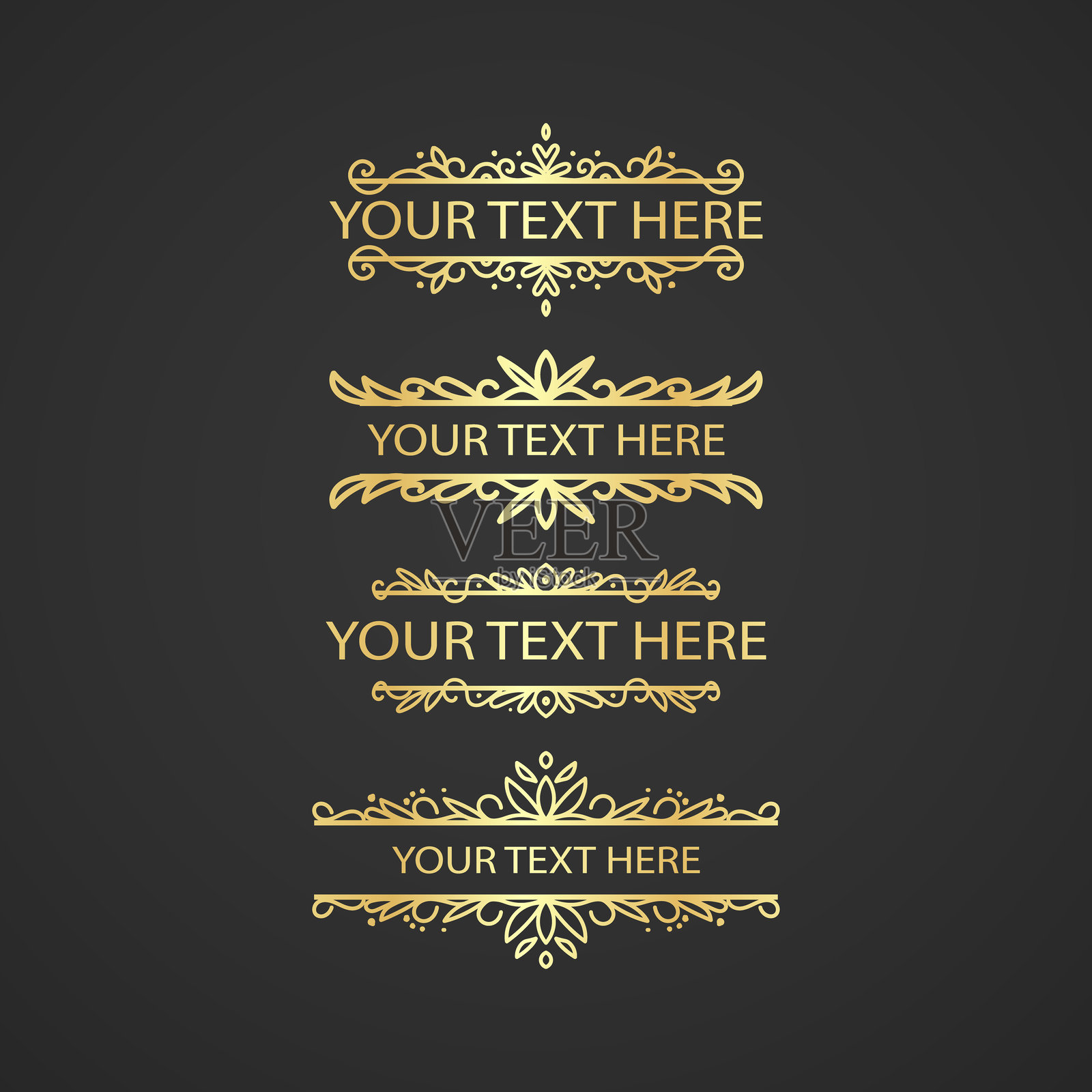 复古金色装饰线条集合。文本分隔线。线条边框。线条分隔符、边框、各种涂鸦风格线条分隔符和箭头图标设计集合插画图片素材