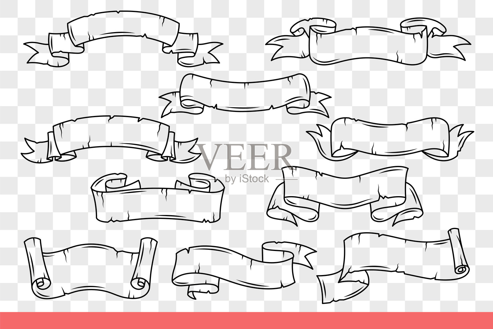 经典维多利亚风格纸质彩带，带标题或消息的空白区域，手绘涂鸦插画图片素材