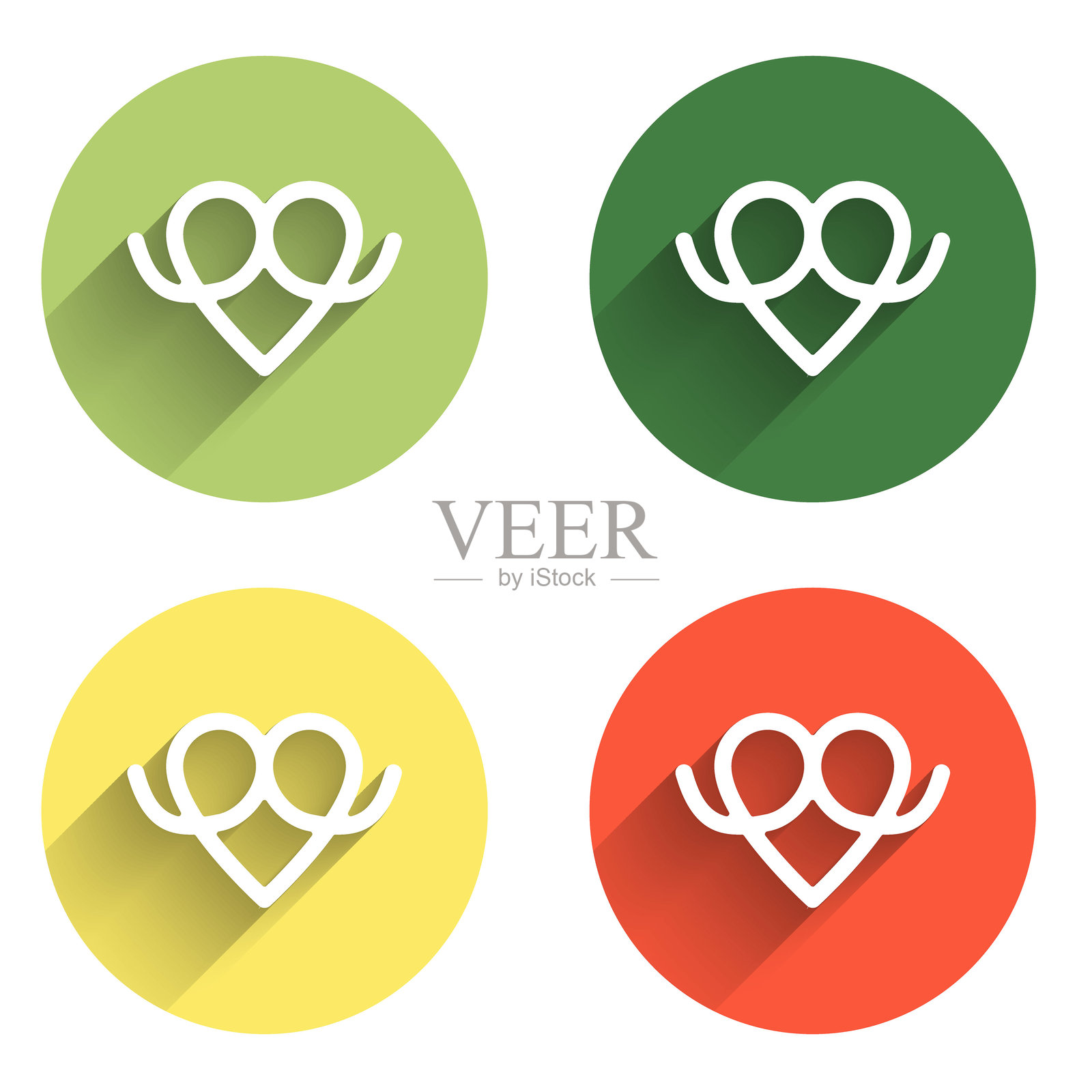 一套椒盐脆饼图标，背景为长阴影。德国舒适食品糕点。啤酒节。彩色圆形按钮。矢量图插画图片素材