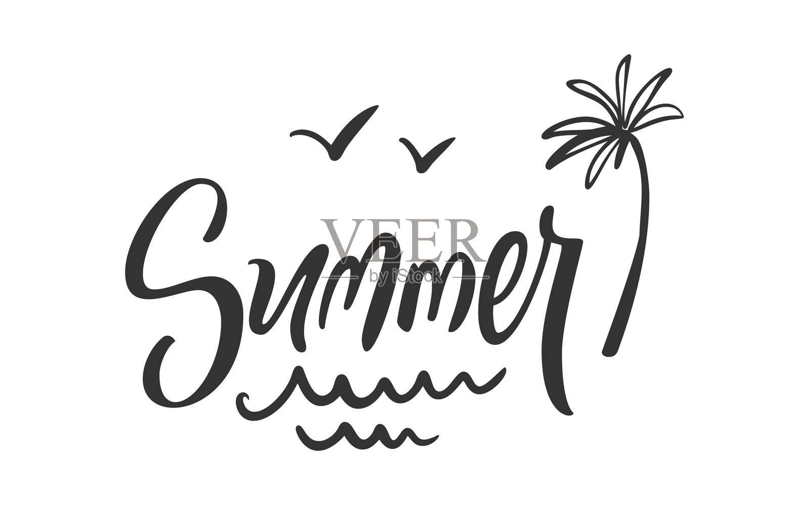 夏季字母海报印有棕榈树和海浪插画图片素材