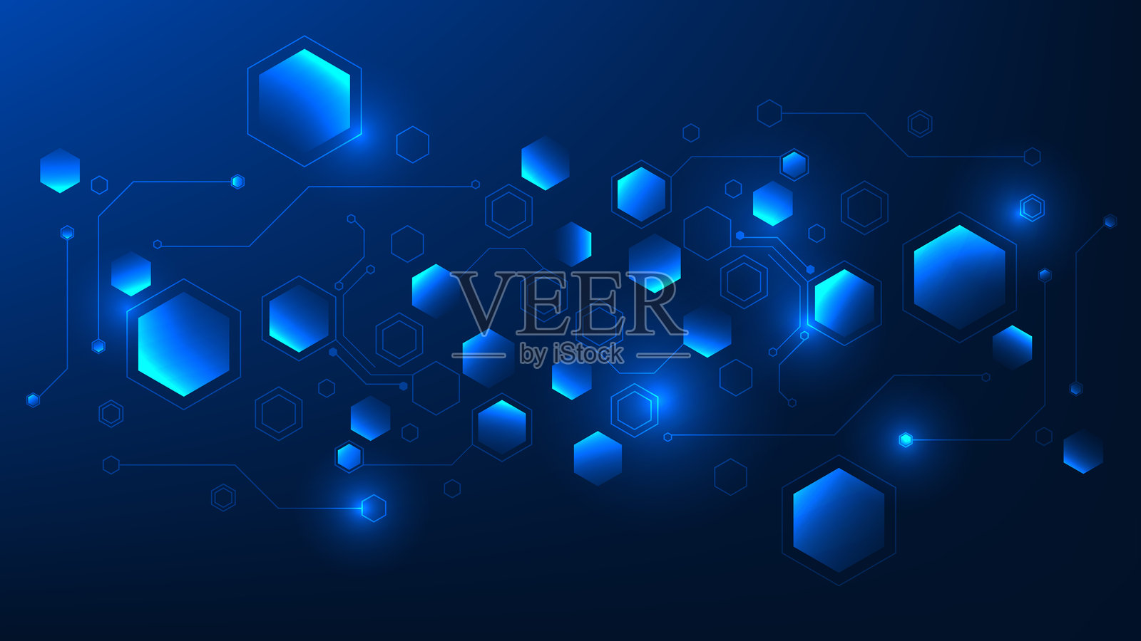 抽象科技背景，带连接的六边形几何形状，数字网络结构，现代创新概念，用于科技展示插画图片素材