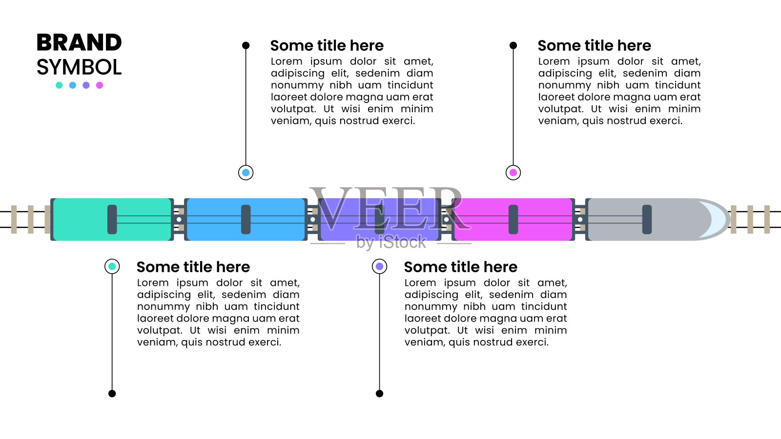 信息图表模板。包含4个选项或步骤的火车插画图片素材