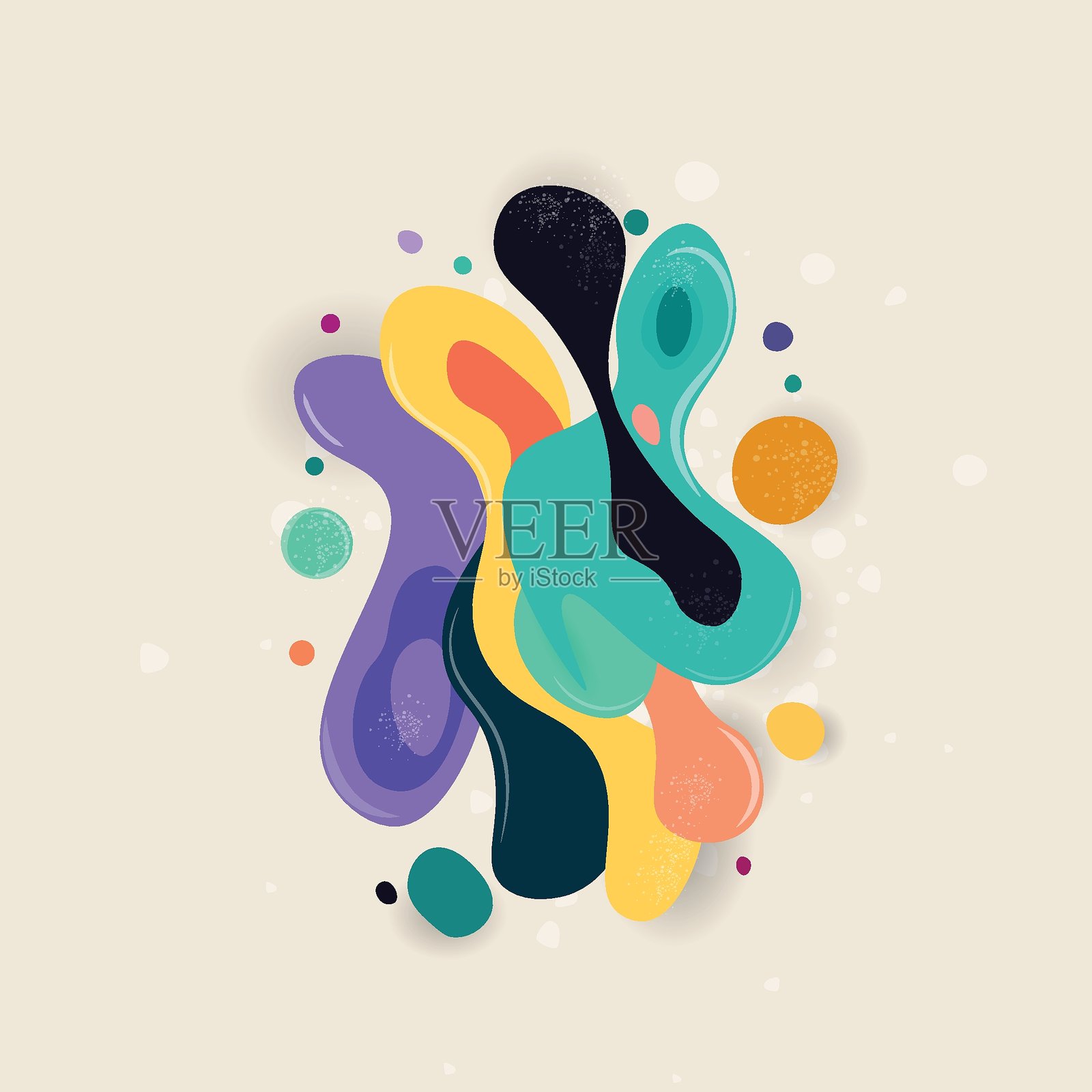 抽象的现代液体形态和形状，带有圆形和圆点图案。流体扁平化设计元素集合。矢量插画。插画图片素材