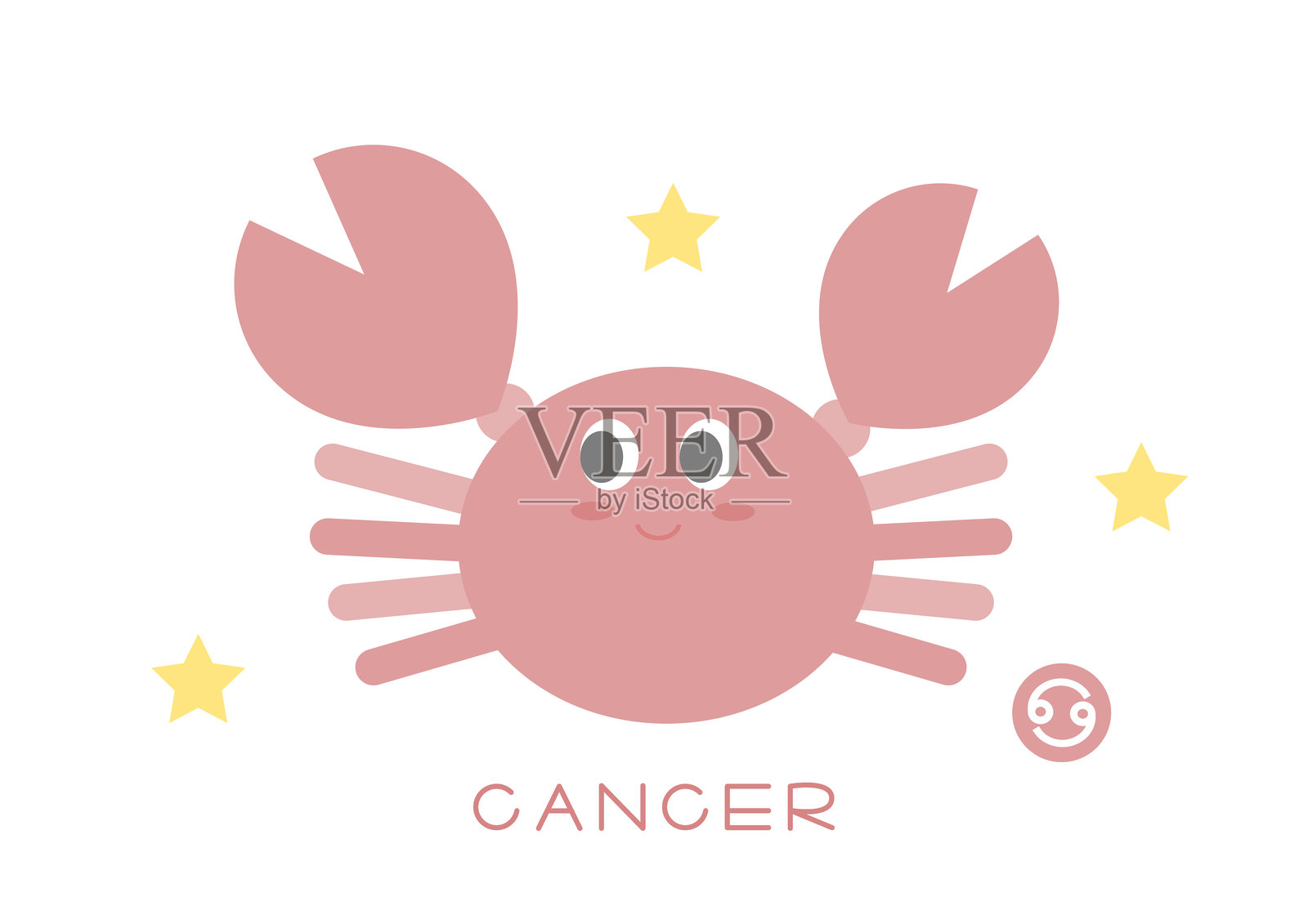可爱的巨蟹座矢量图。螃蟹和星星图案。简约设计。插画图片素材