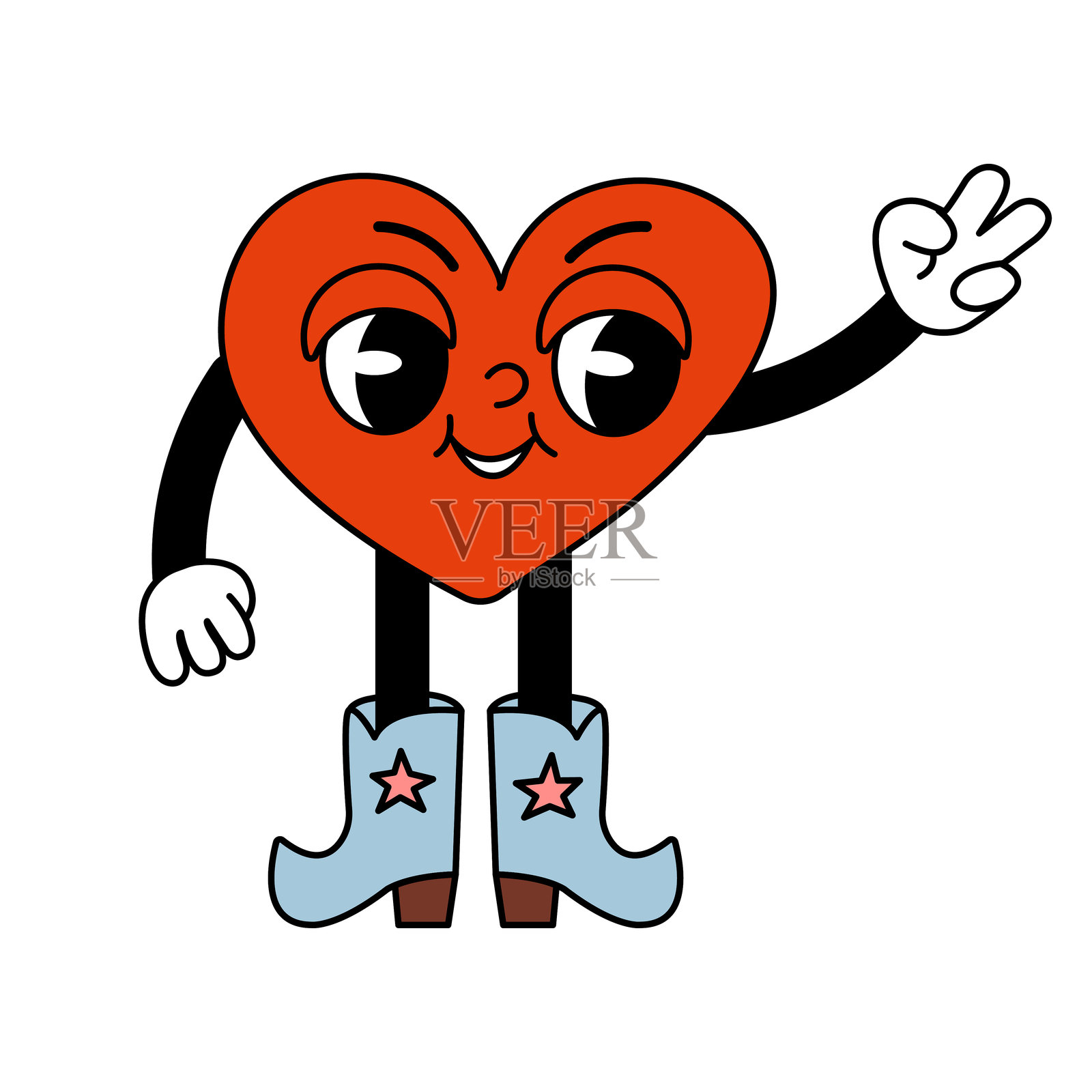 时髦的爱心卡通人物做出和平手势插画图片素材