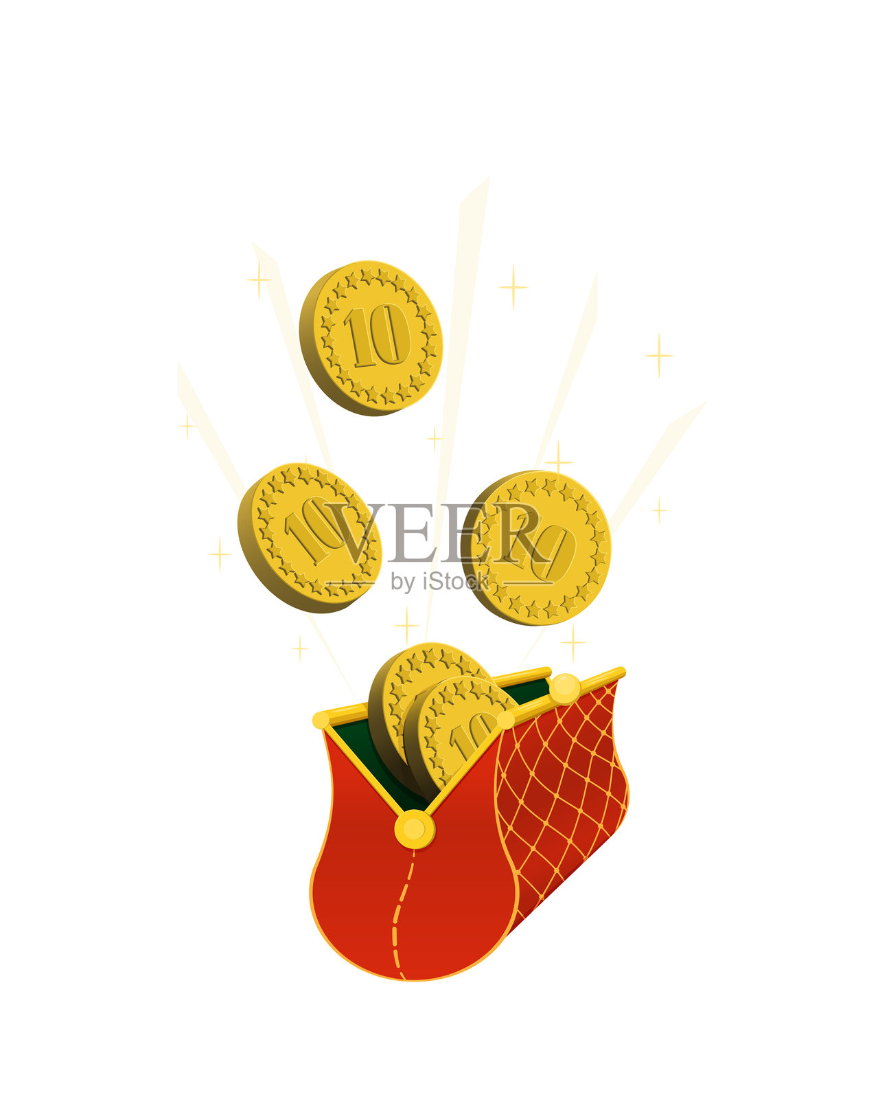 红钱包和金币的3D渲染。金钱、收入、购买、财富插画图片素材