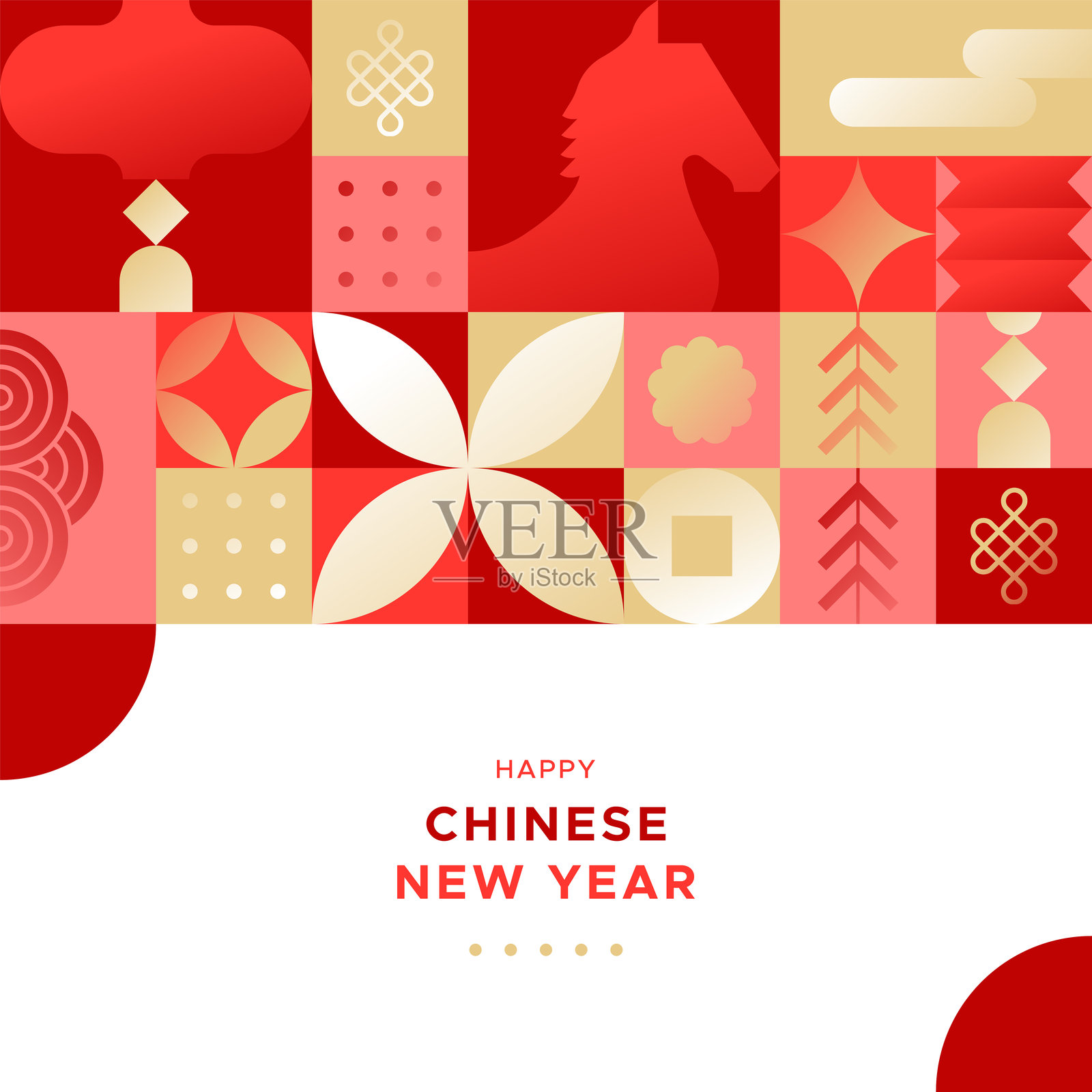 2026马年春节马赛克插画插画图片素材