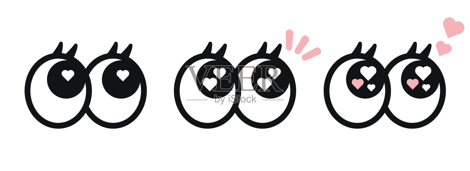 可爱的爱心眼睛表情图标集插画图片素材