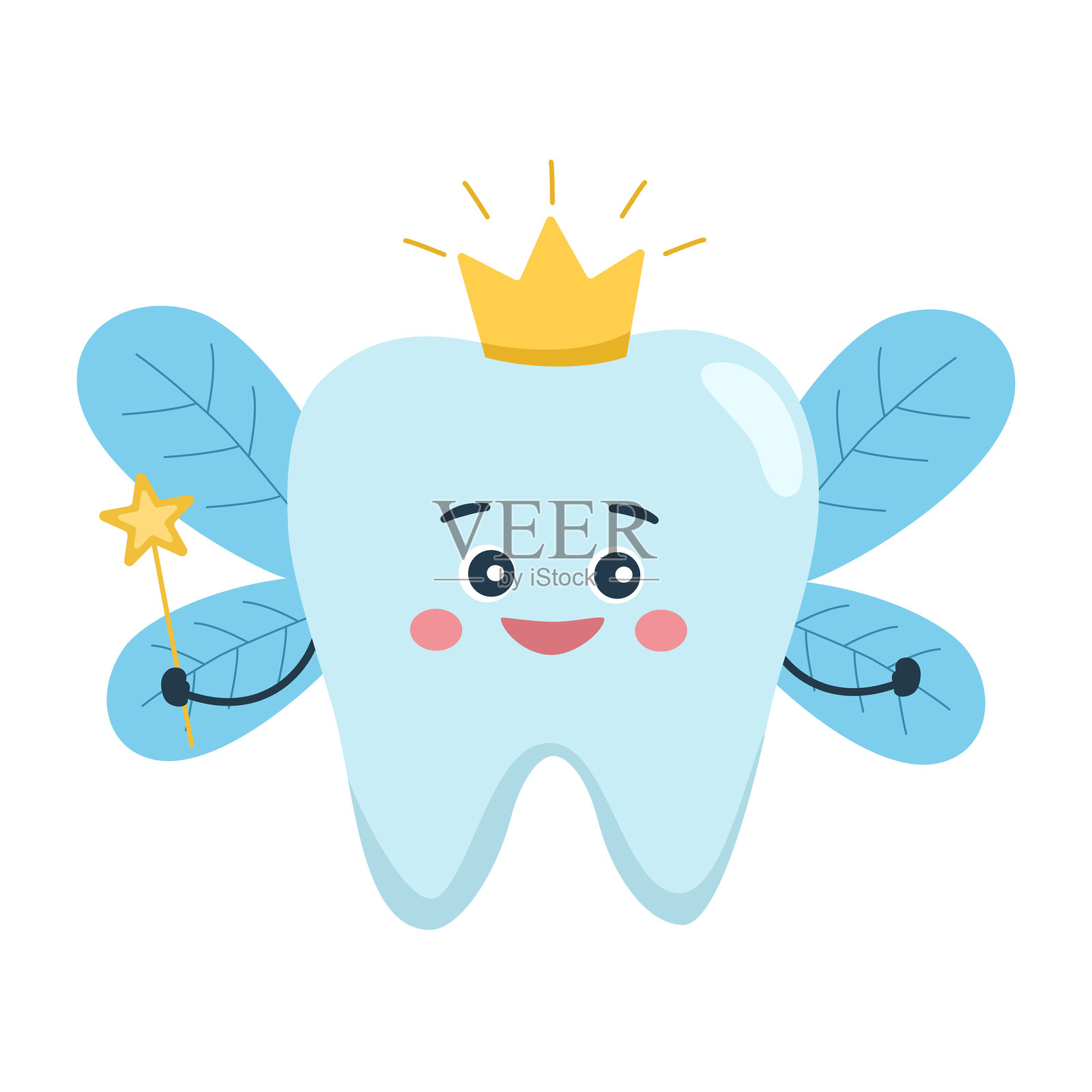 可爱的牙仙角色手持魔法棒。口腔护理、口腔卫生、牙齿修复概念卡通矢量插画插画图片素材