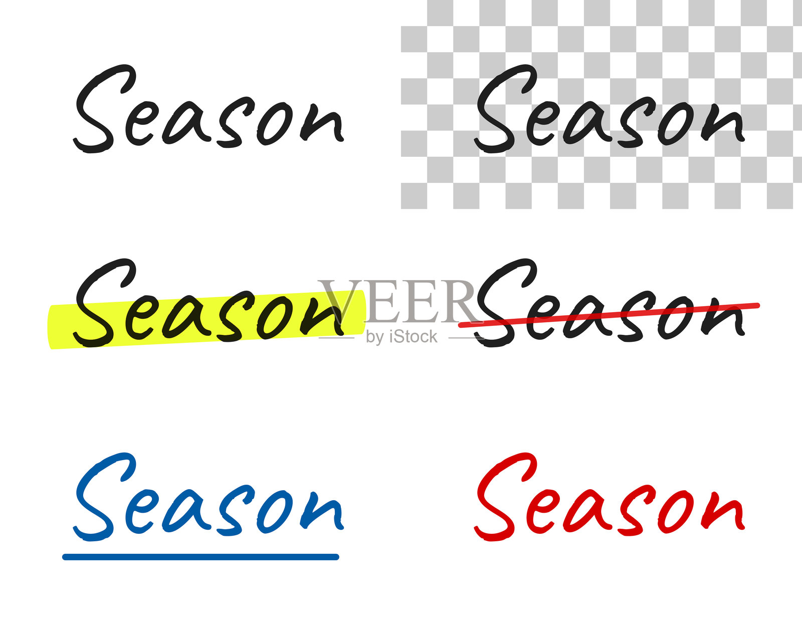 季节 - 手写文字，高亮，划掉，下划线，空白背景插画图片素材