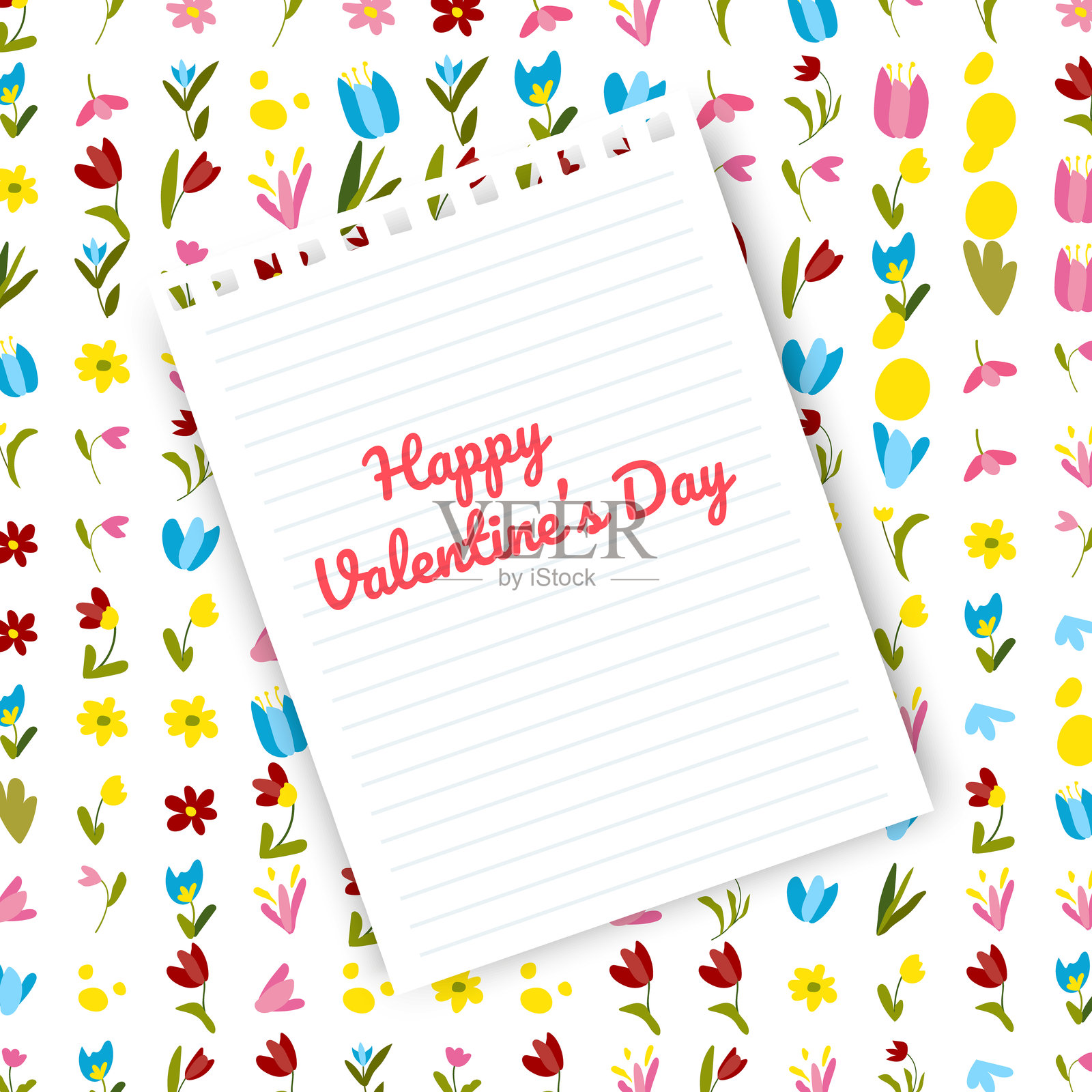 情人节快乐贺卡，带有花卉、春季图案，适用于社交媒体帖子、节日邀请函和浪漫季节性营销的样机插画图片素材