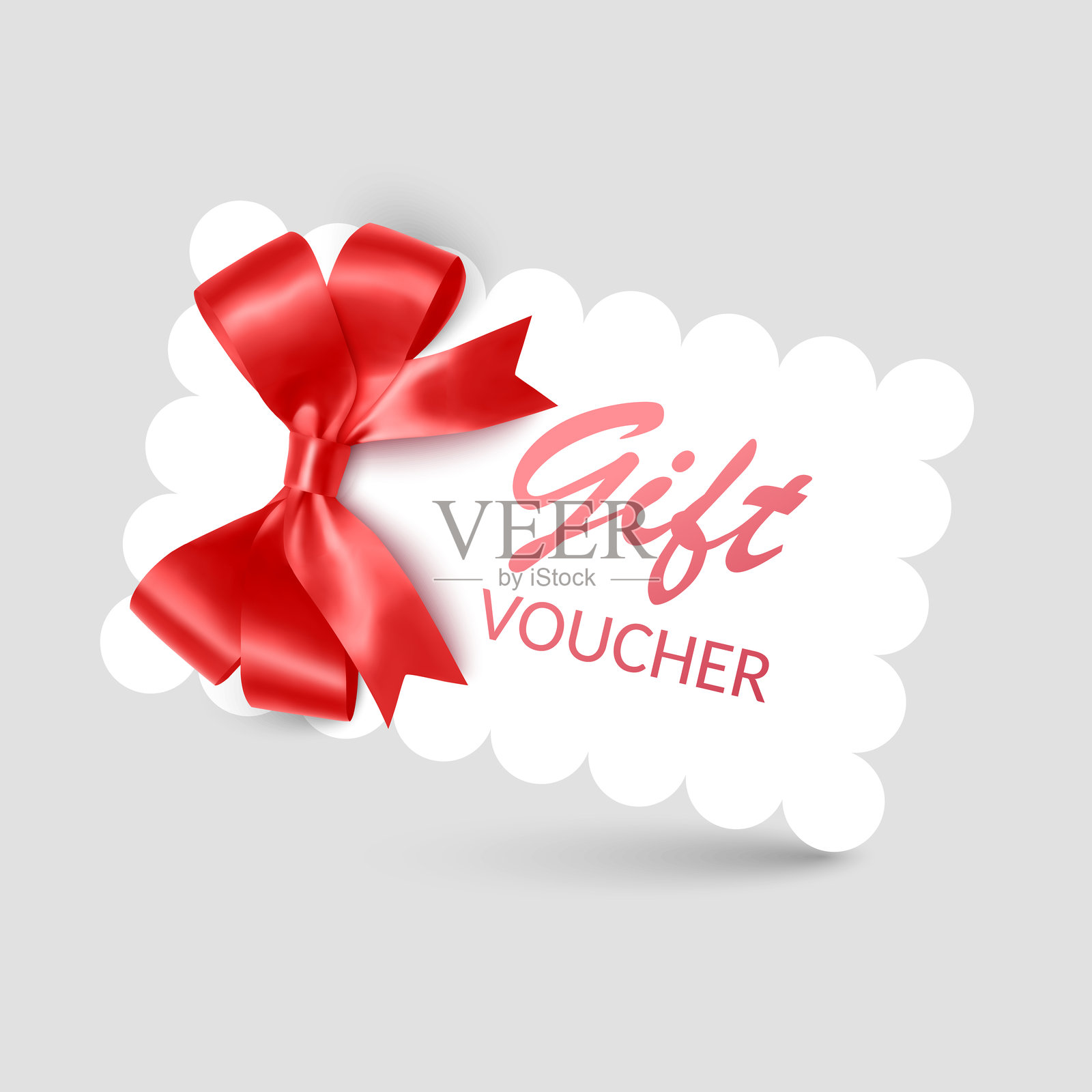 带有逼真红色丝带的礼品券模板。矢量插图。适用于邀请函、证书、礼品券、票券或代金券的设计插画图片素材