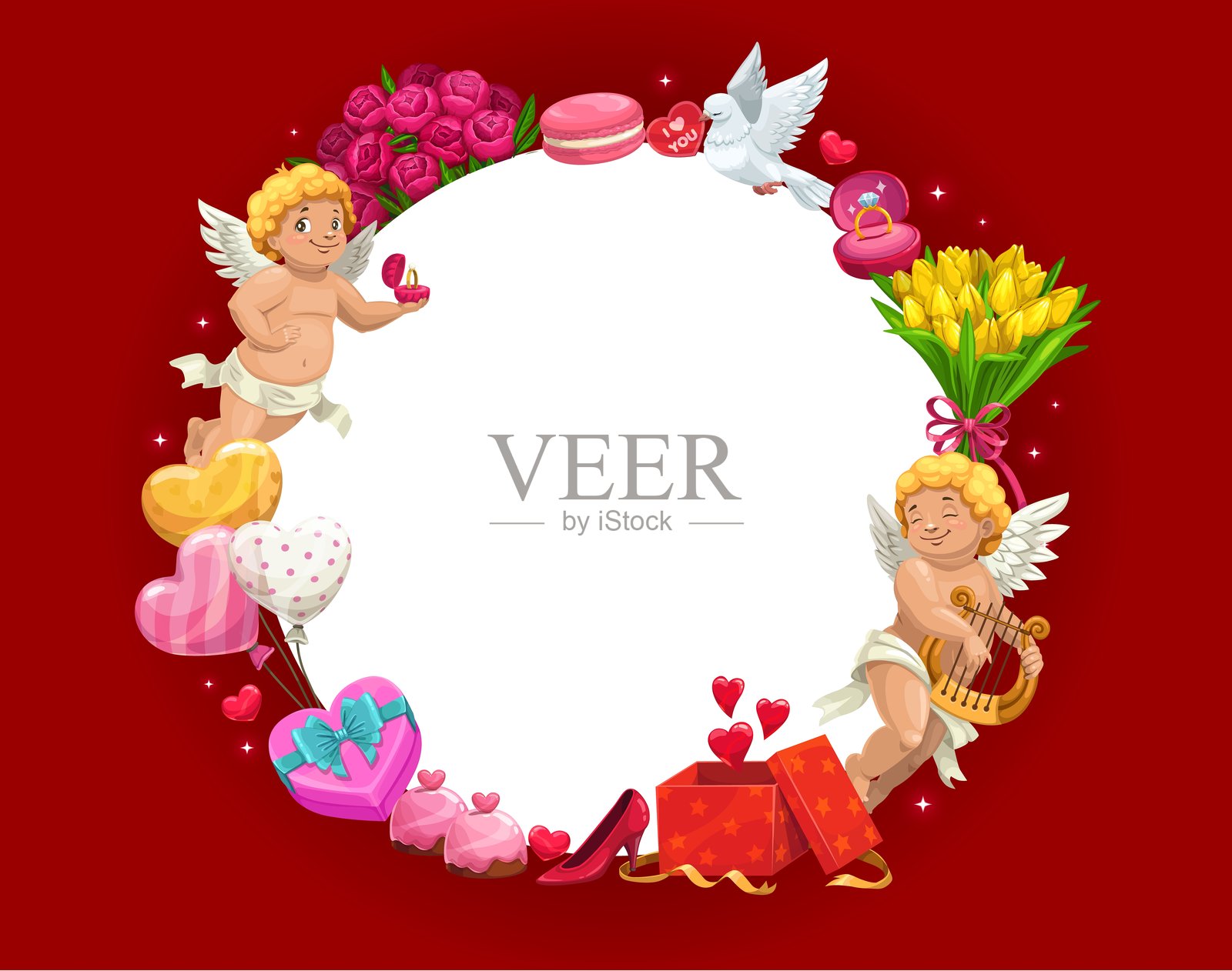 情人节问候圆形边框横幅插画图片素材