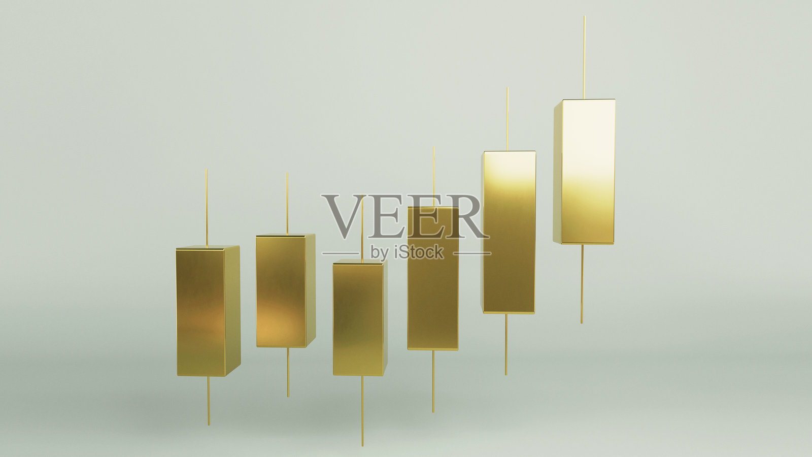 白色背景上的金色蜡烛图。专业的金融可视化，展示看涨市场趋势，代表股票交易成功、投资增长、财富管理。创意金色照片摄影图片