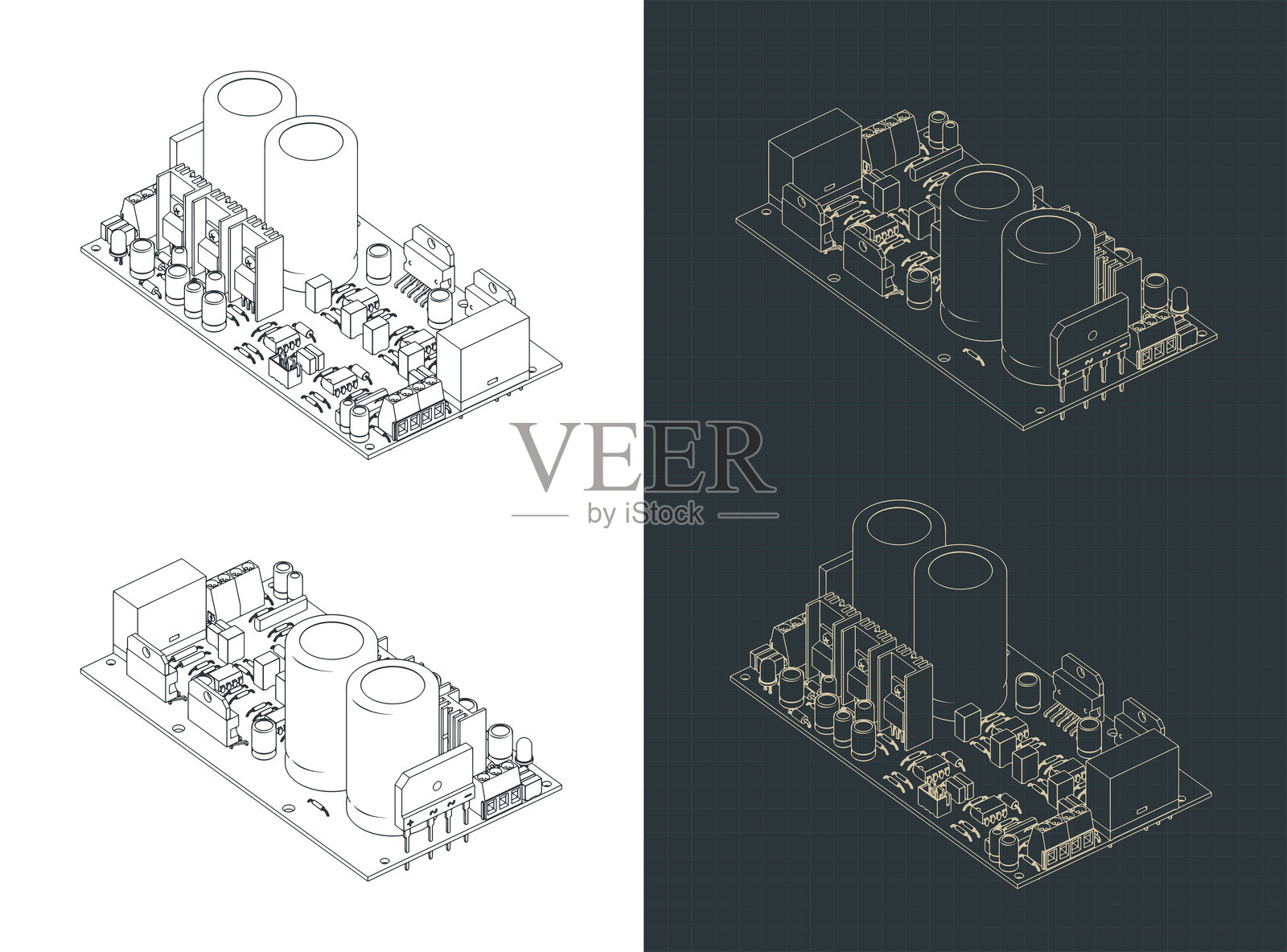 放大器电路板等轴测图插画图片素材