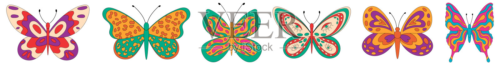 时髦复古无缝蝴蝶边框图案插画图片素材