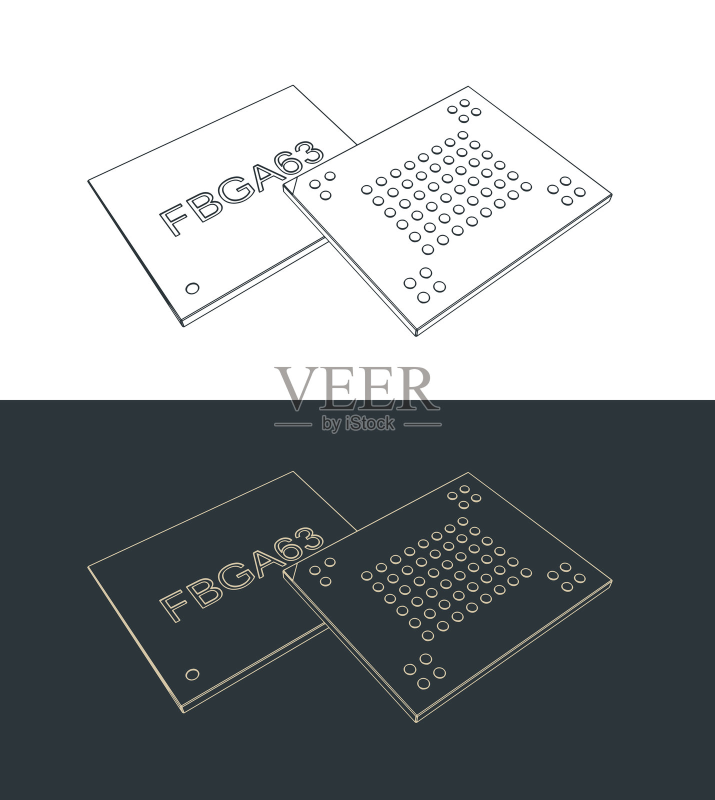 精细球栅阵列存储器微芯片草图插画图片素材