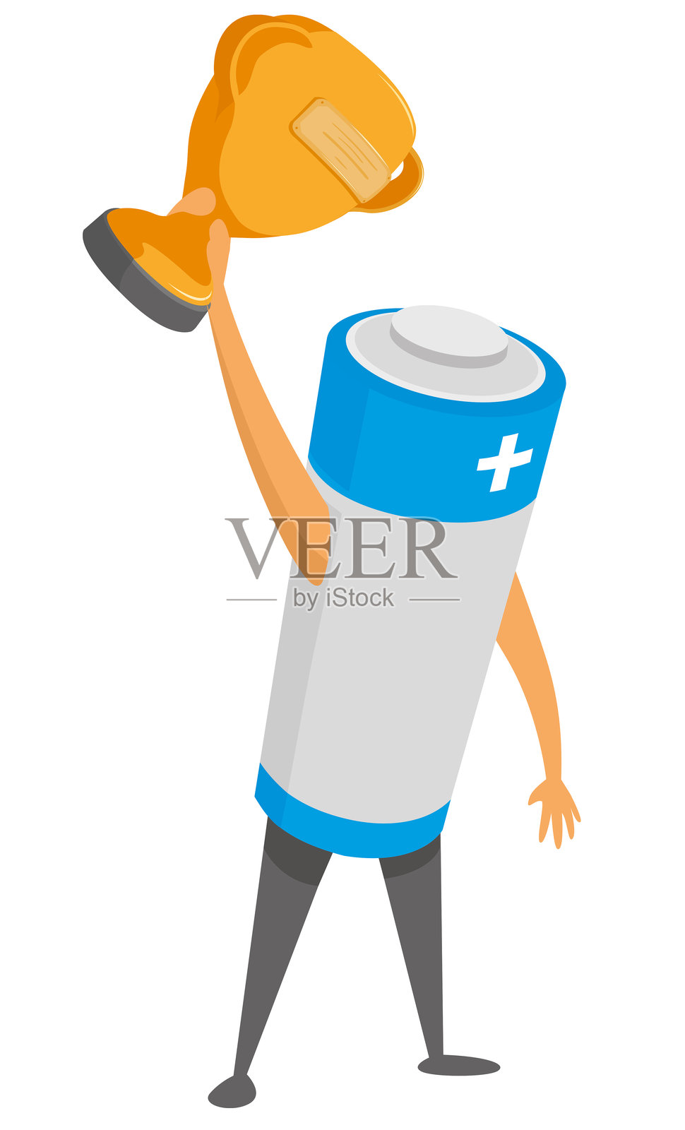 获胜的电池举起金杯插画图片素材