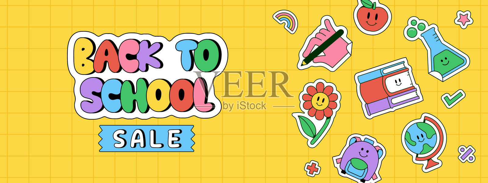 开学促销卡通贴纸网页模板插画图片素材