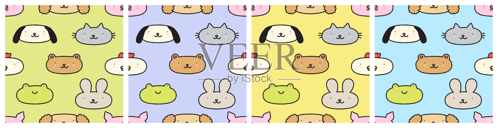 可爱的动物涂鸦卡通无缝图案集手绘插画图片素材