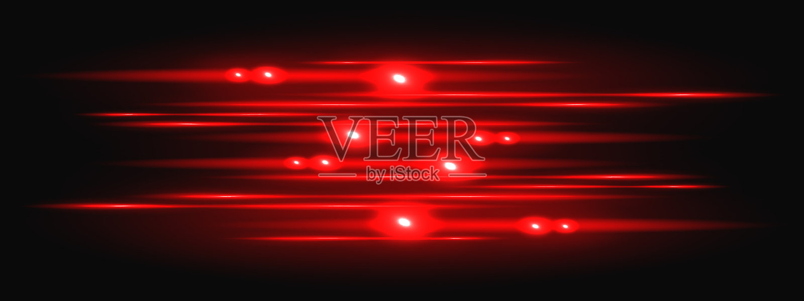 红色霓虹激光，带有光束耀斑和速度条发光，用于科技背景。明亮的数字能量射线，带有黑色空间中的闪耀效果。抽象的透明矢量水平线插画图片素材