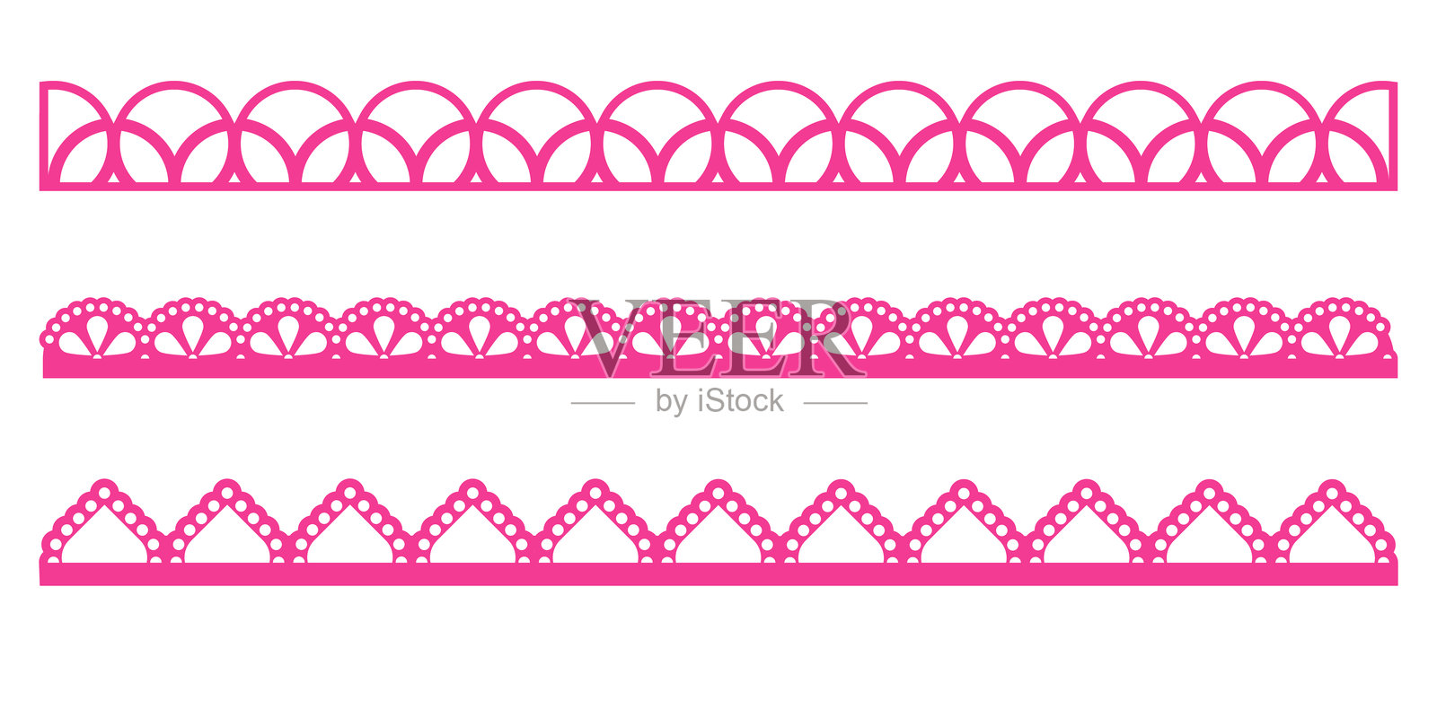 蕾丝扇形花边边框图案矢量装饰胶带，简约流畅。这种打孔纸质感营造出微妙的层次感。适合印刷品或网页的宁静装饰。插画图片素材