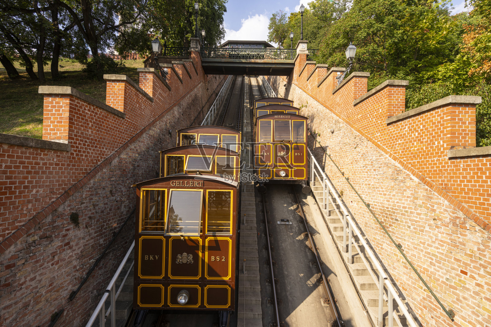 匈牙利布达佩斯，通往布达城堡的缆车照片摄影图片