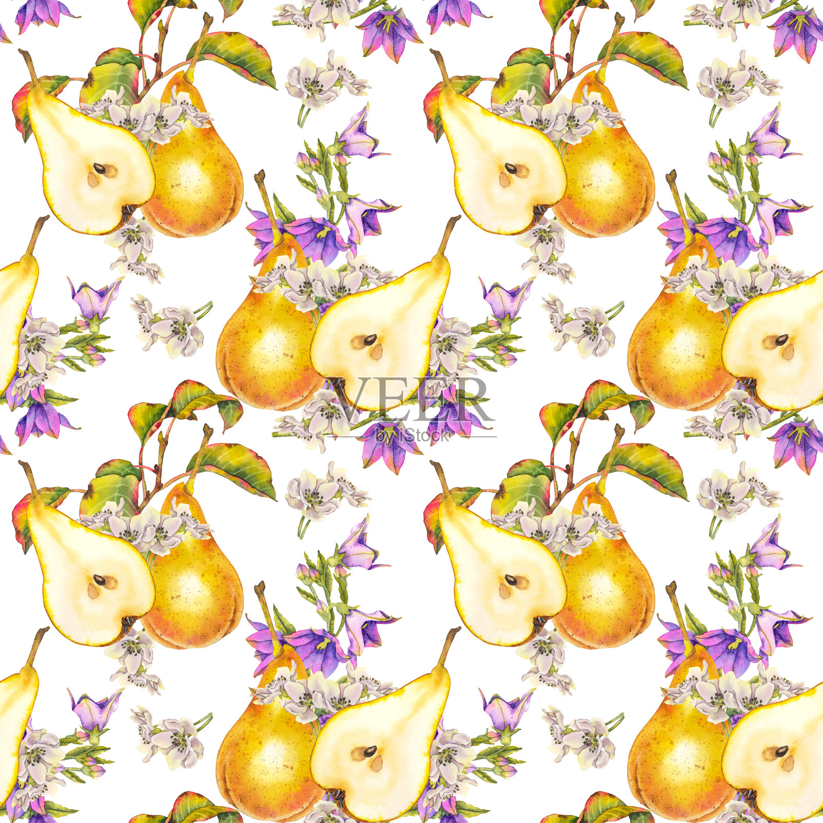 无缝水彩图案，描绘了完整的插画图片素材