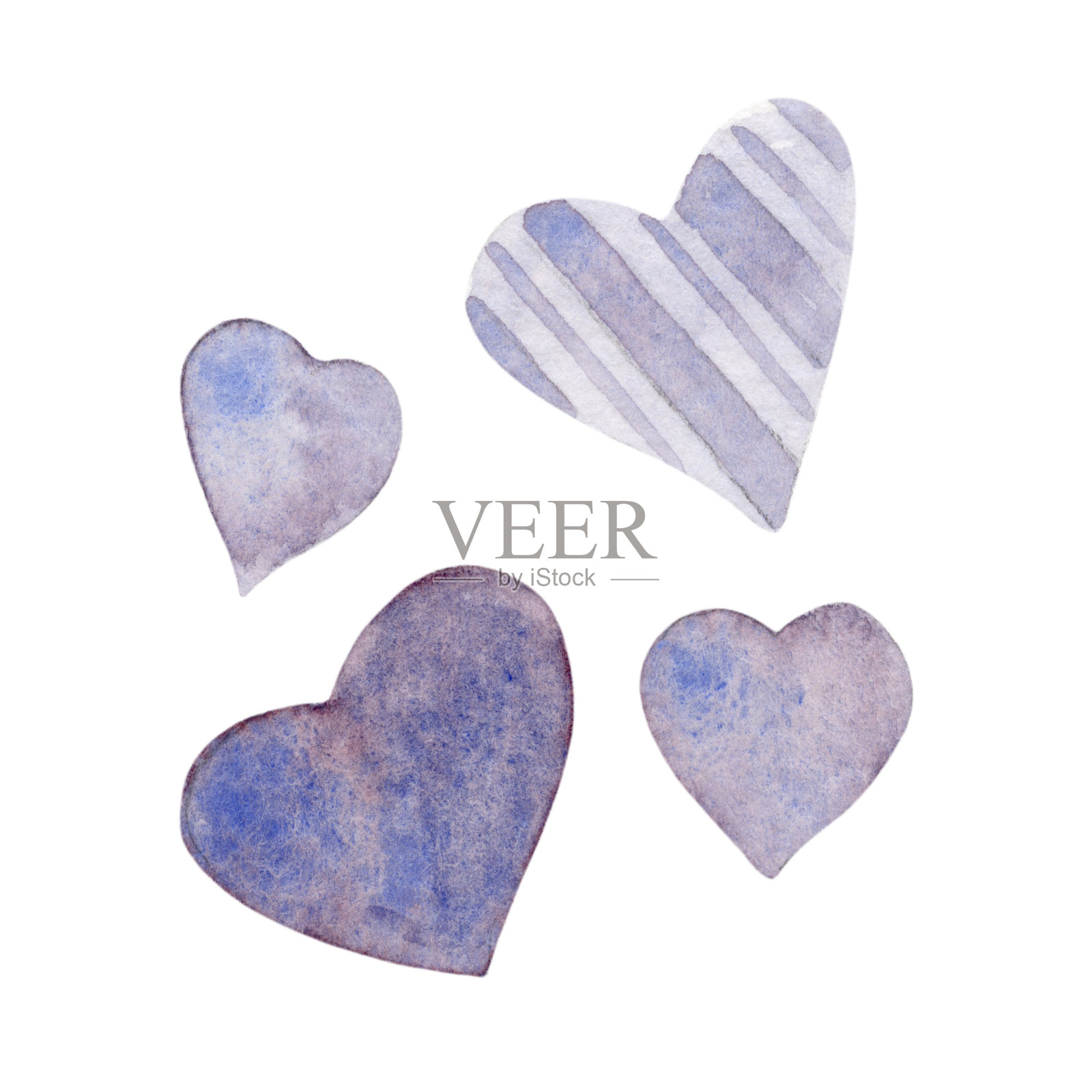水彩紫色心形图案集插画图片素材