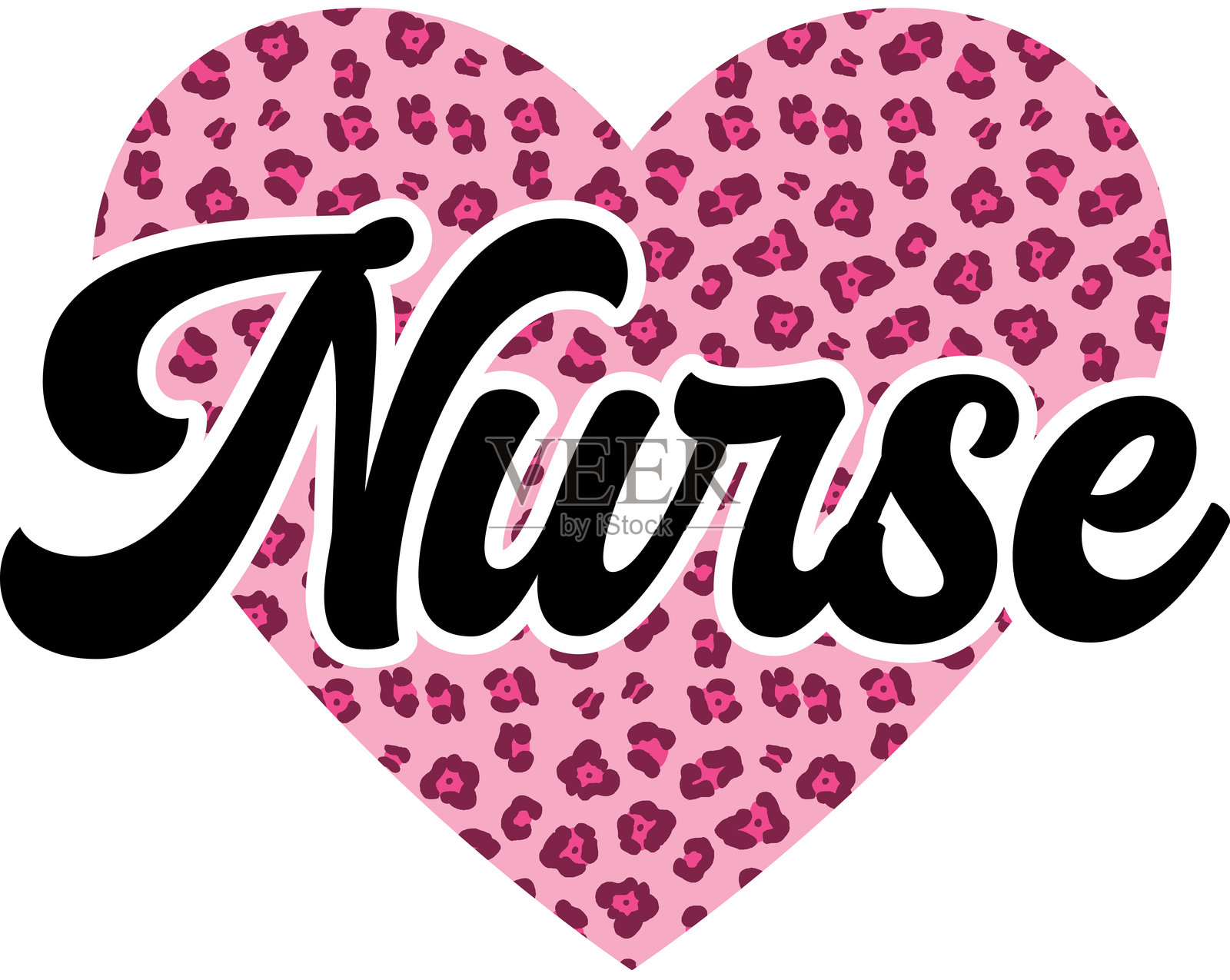 情人节护士文字豹纹心插画图片素材