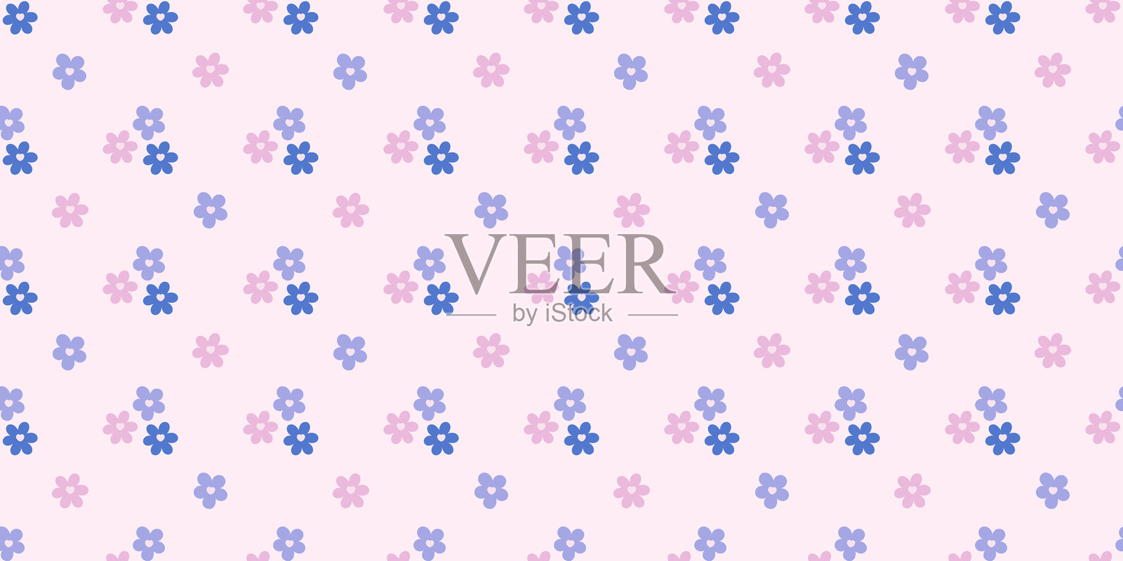 可爱的小雏菊和爱心图案，采用柔和的粉彩色调，适合婴儿织物、儿童房墙纸以及甜美的复活节或情人节印花。插画图片素材