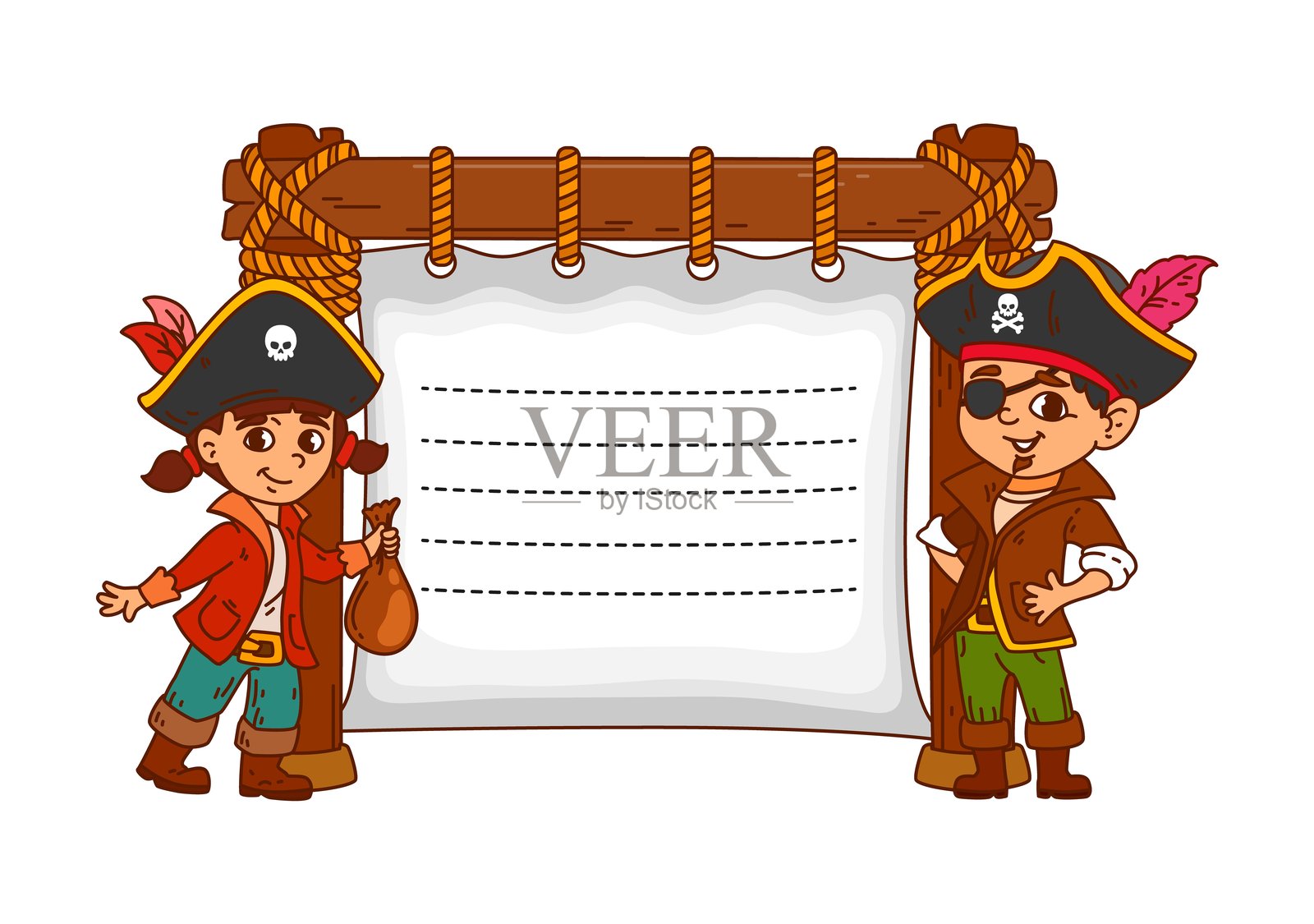 海盗和私掠者儿童备忘录便签框模板插画图片素材