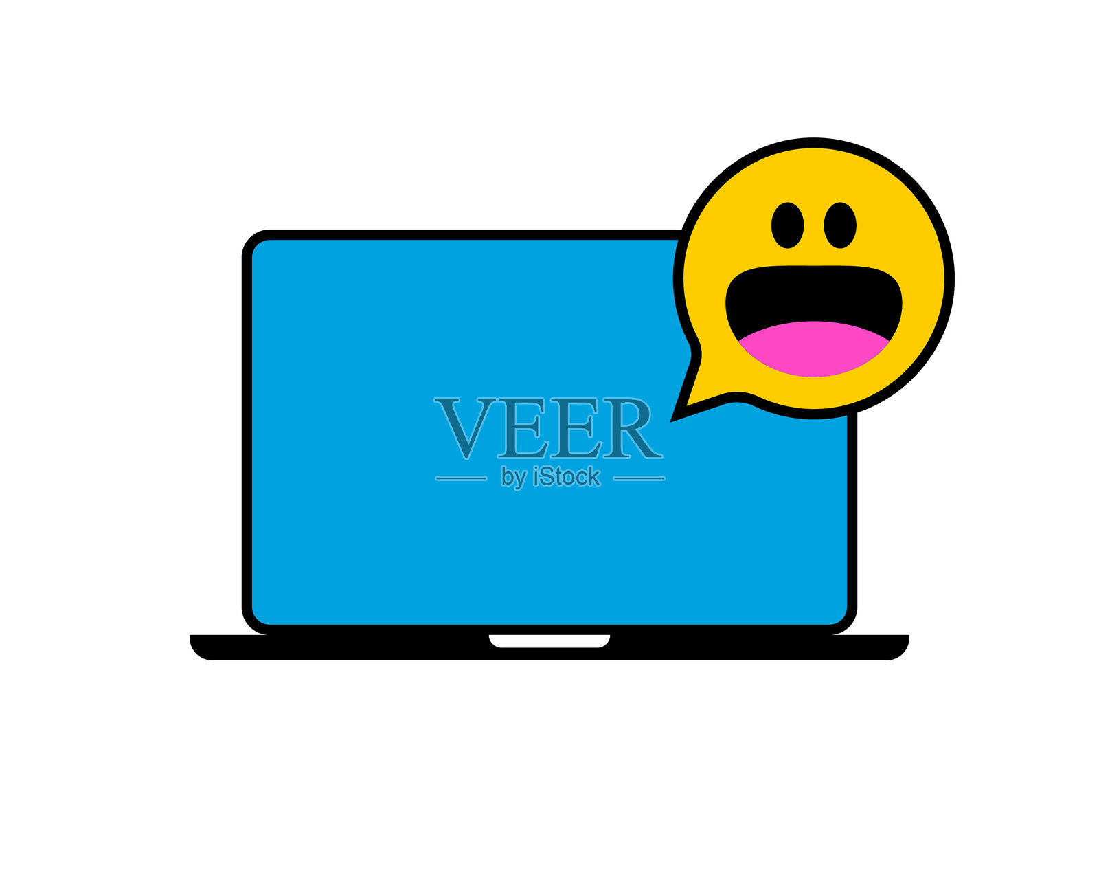 快乐的表情符号在对话气泡和笔记本电脑上插画图片素材