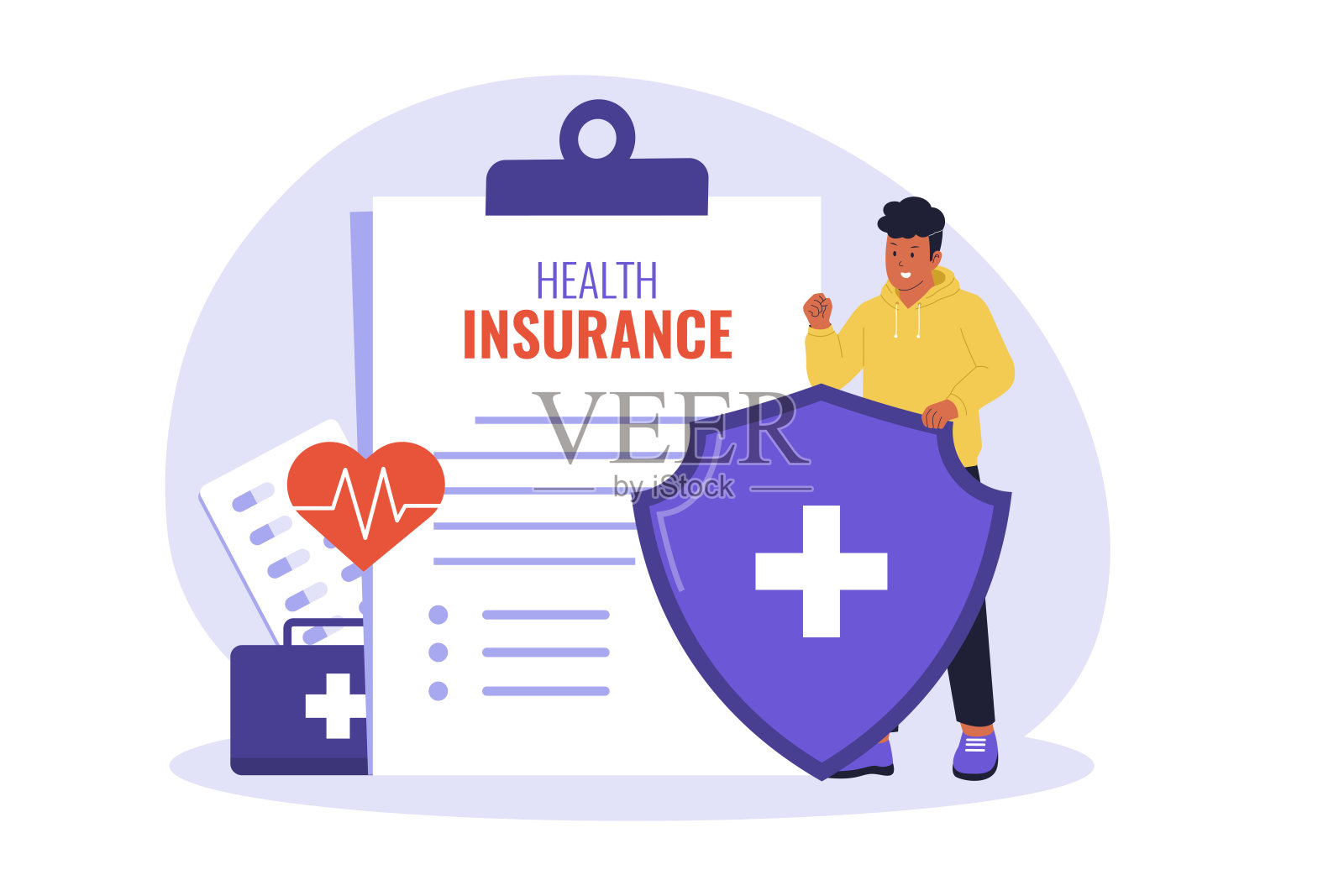 个人健康保险单与个人保障概念插画插画图片素材