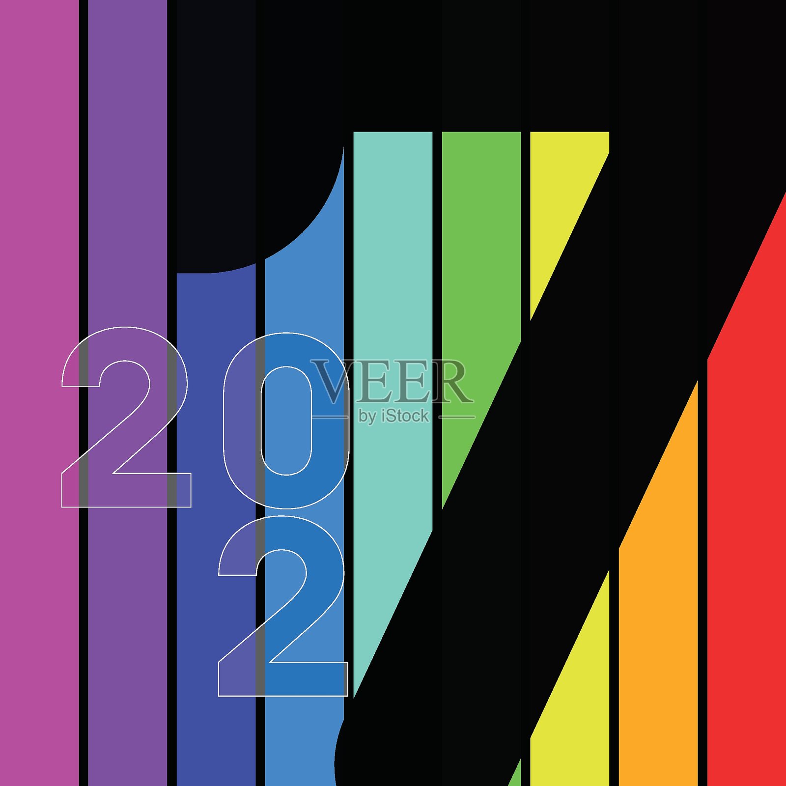 2027新年快乐设计矢量图，潮流新年2025设计模板，以及圣诞快乐。彩虹色背景贺卡设计模板插画图片素材