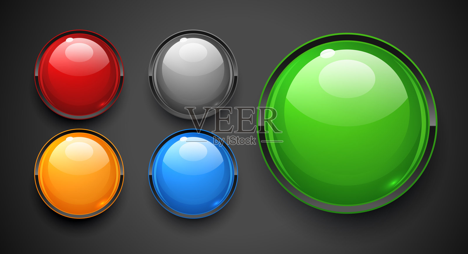 用于网页界面设计的圆形象亮面按钮组插画图片素材