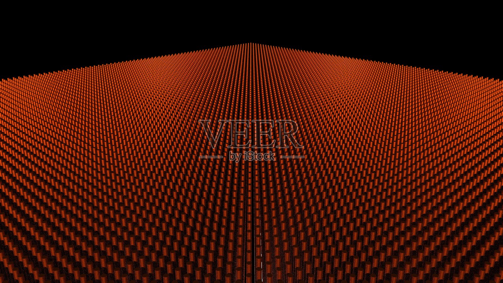 黑色背景上，橙色灯光照亮了由金色金属质感垂直平行挤压圆柱组成的抽象图像照片摄影图片