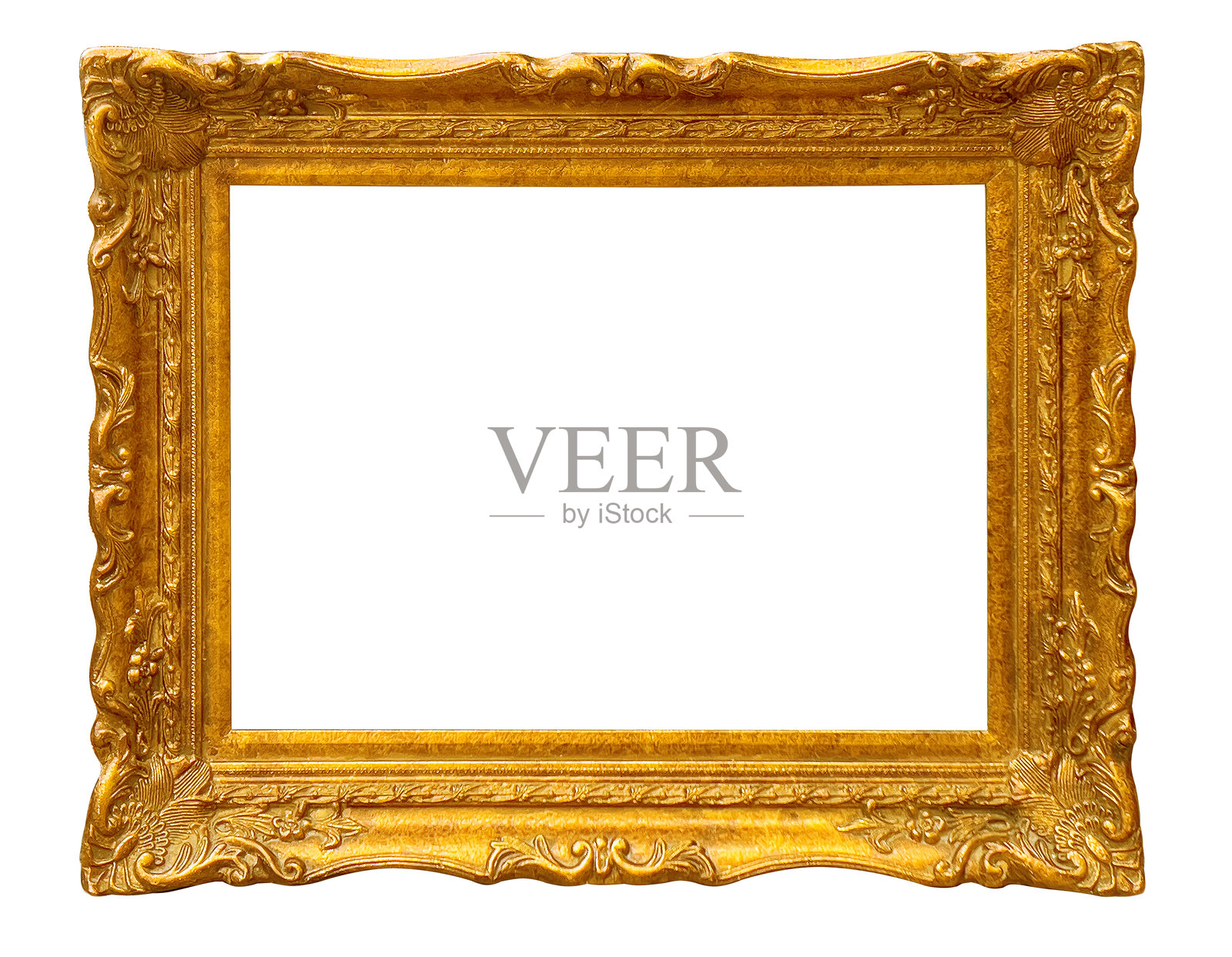 带透明背景的华丽金色复古画框照片摄影图片