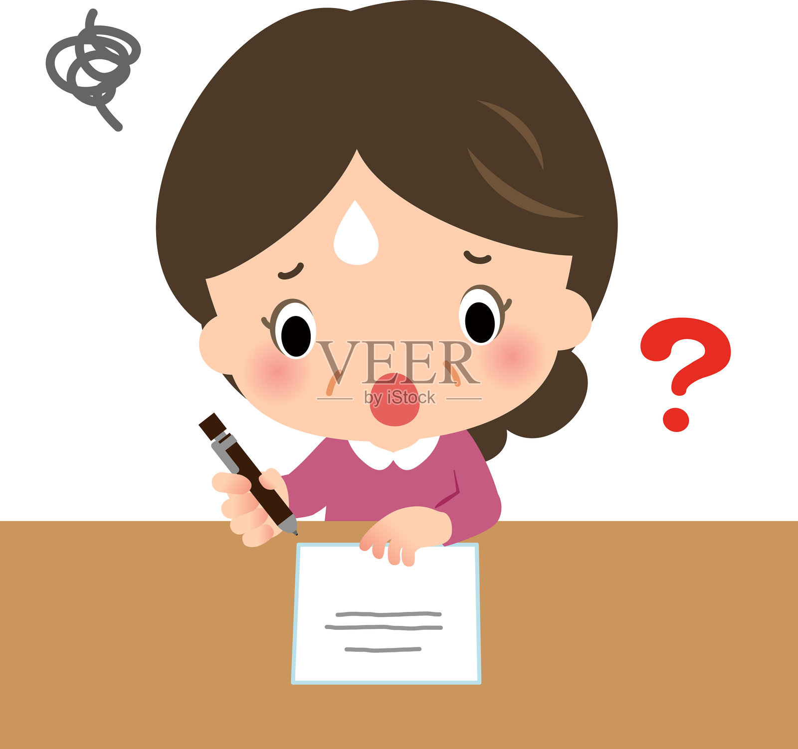 一位中年妇女努力写作插画图片素材