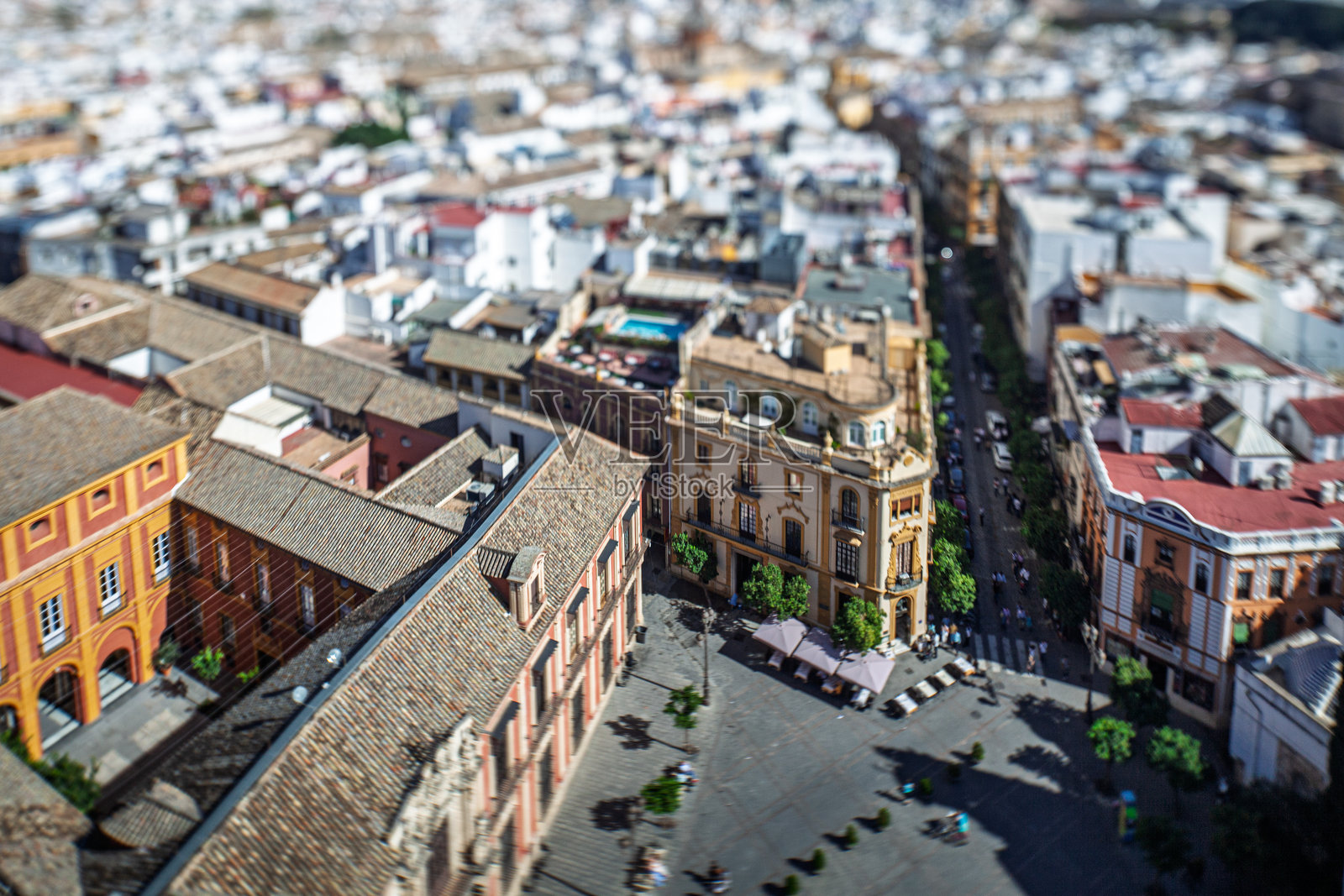 塞维利亚西班牙移轴航拍：国王圣母广场照片摄影图片