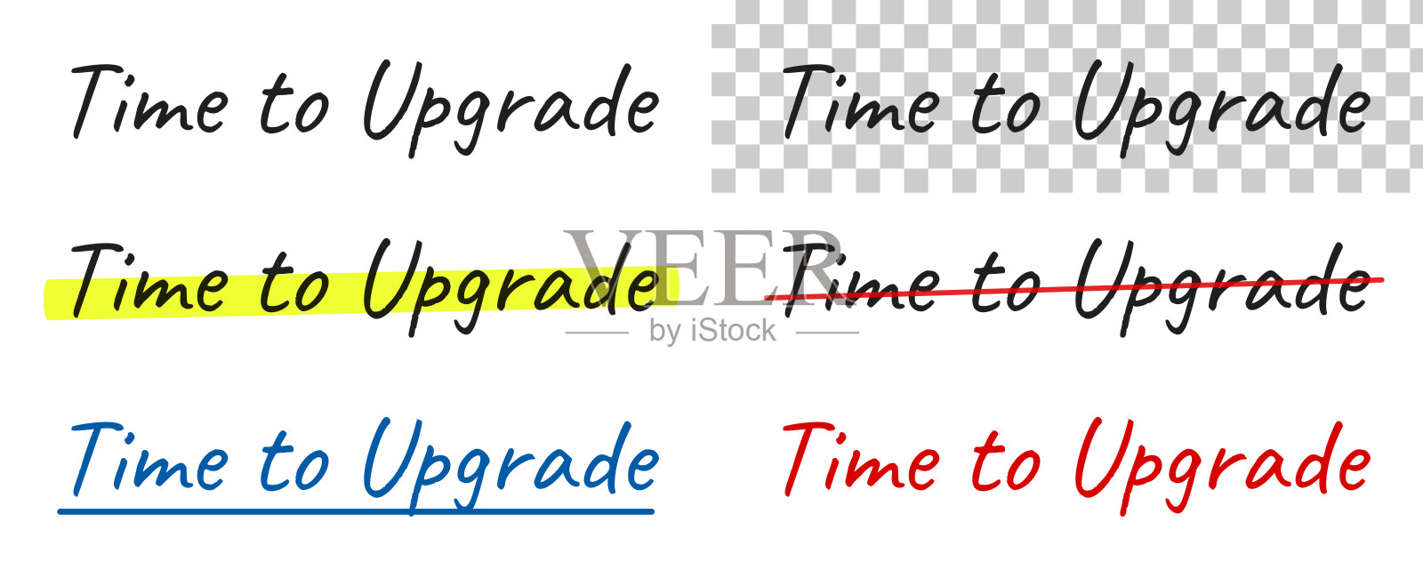 是时候升级了 - 手写文字，突出显示，划掉，下划线，在空白背景上插画图片素材