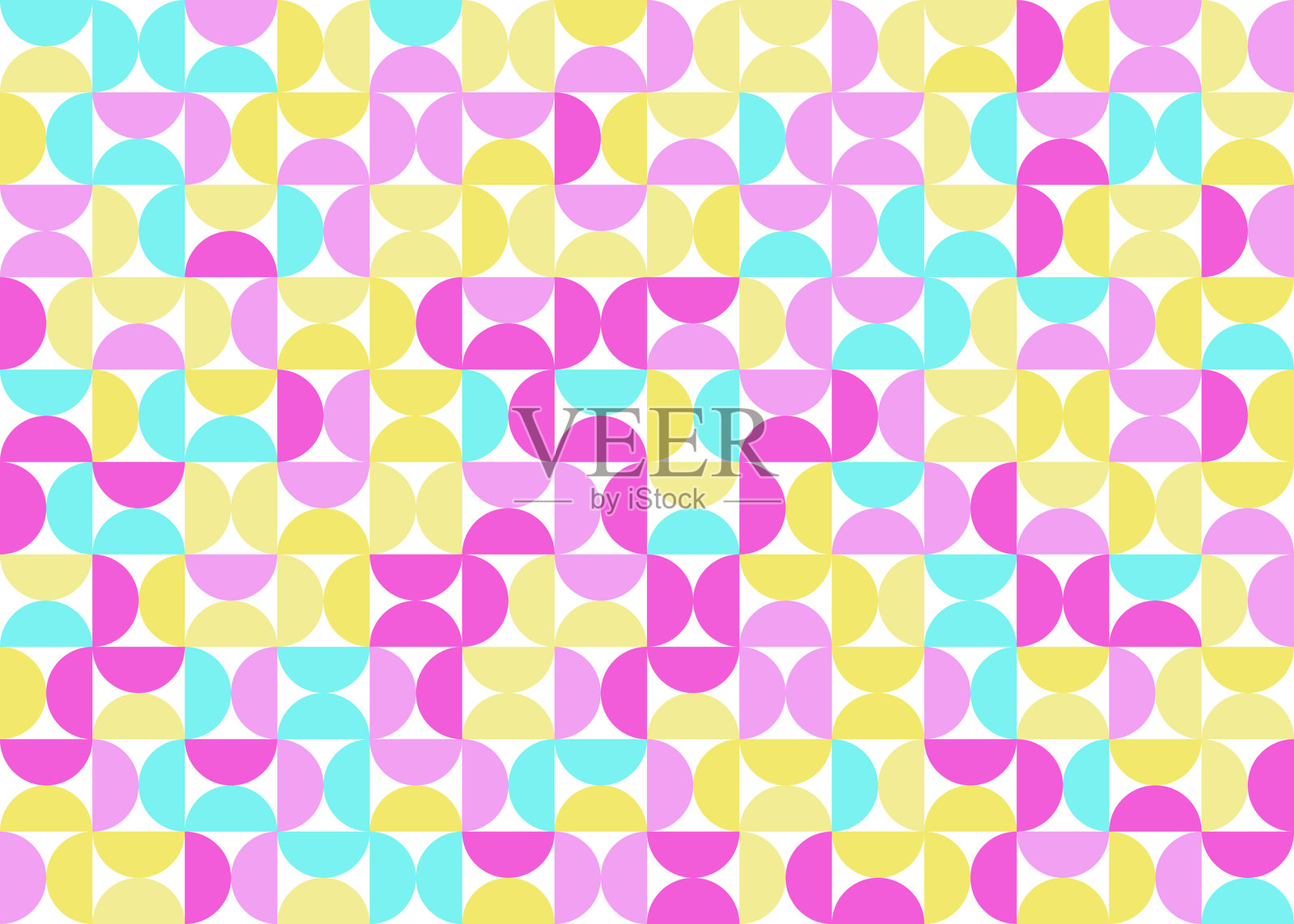 鲜艳喜悦色彩的几何半圆瓷砖图案，无缝矢量背景插画图片素材