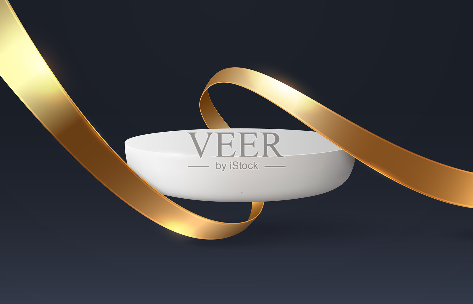 深色背景上的金色丝带圆形领奖台。矢量3D插画。插画图片素材