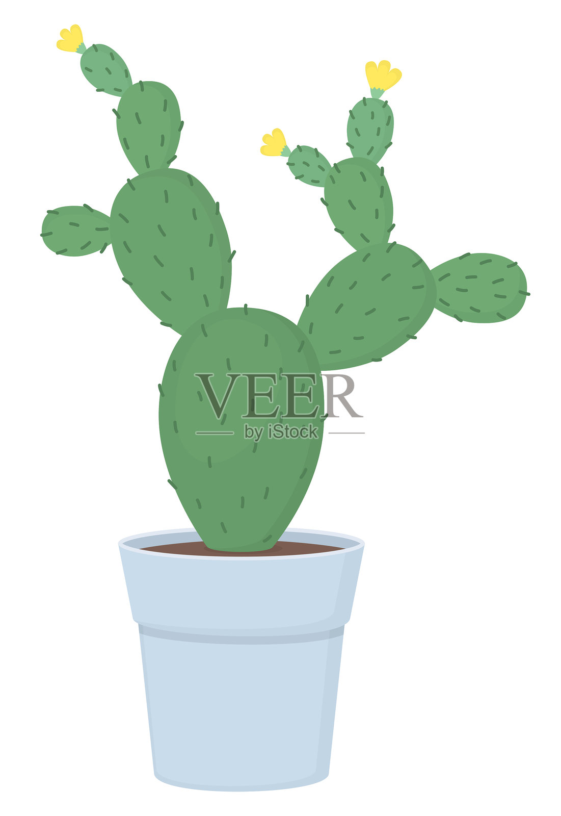 带黄色花朵的可爱盆栽仙人掌插画图片素材