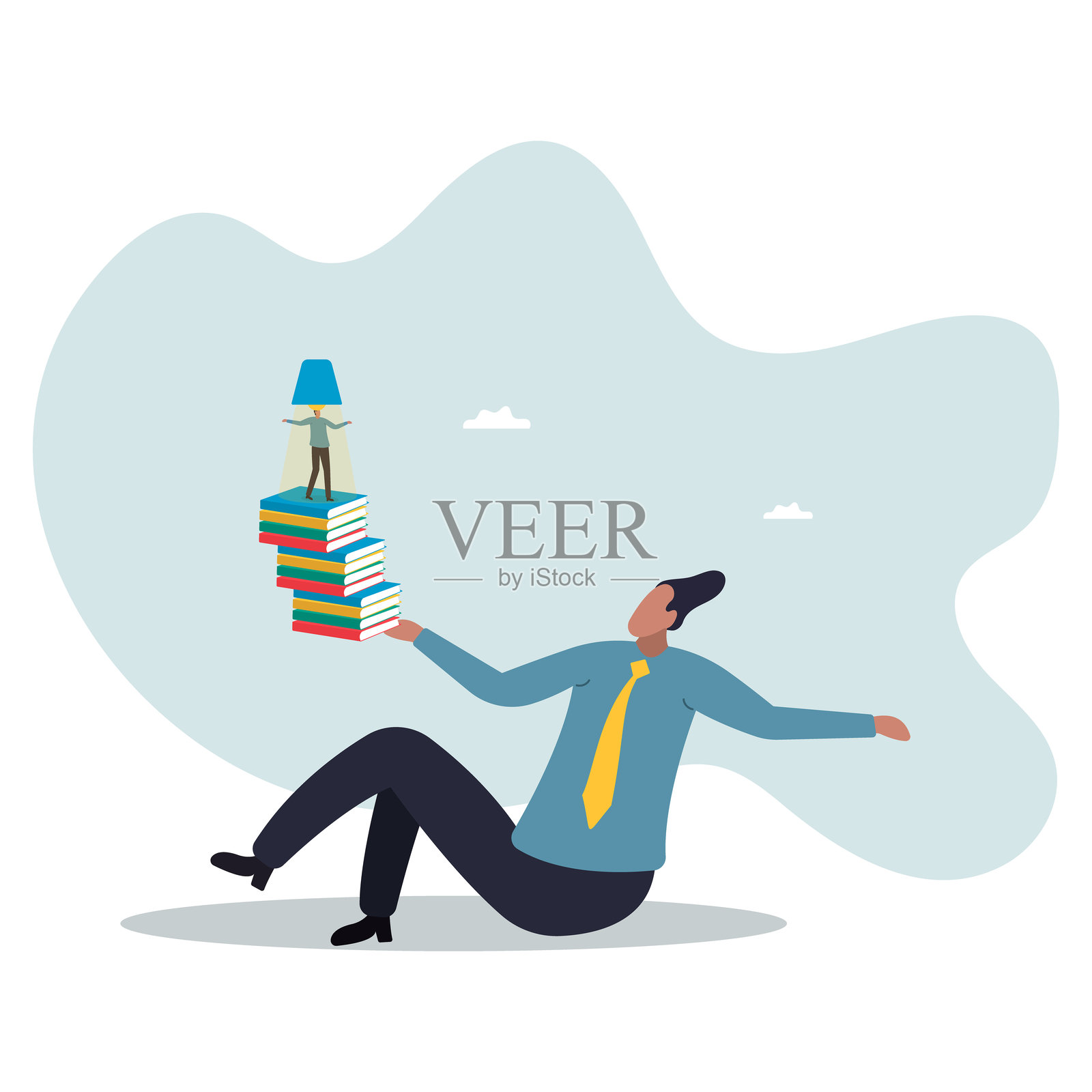 书籍与知识学习的概念，关于一个人和他的人生。插画图片素材