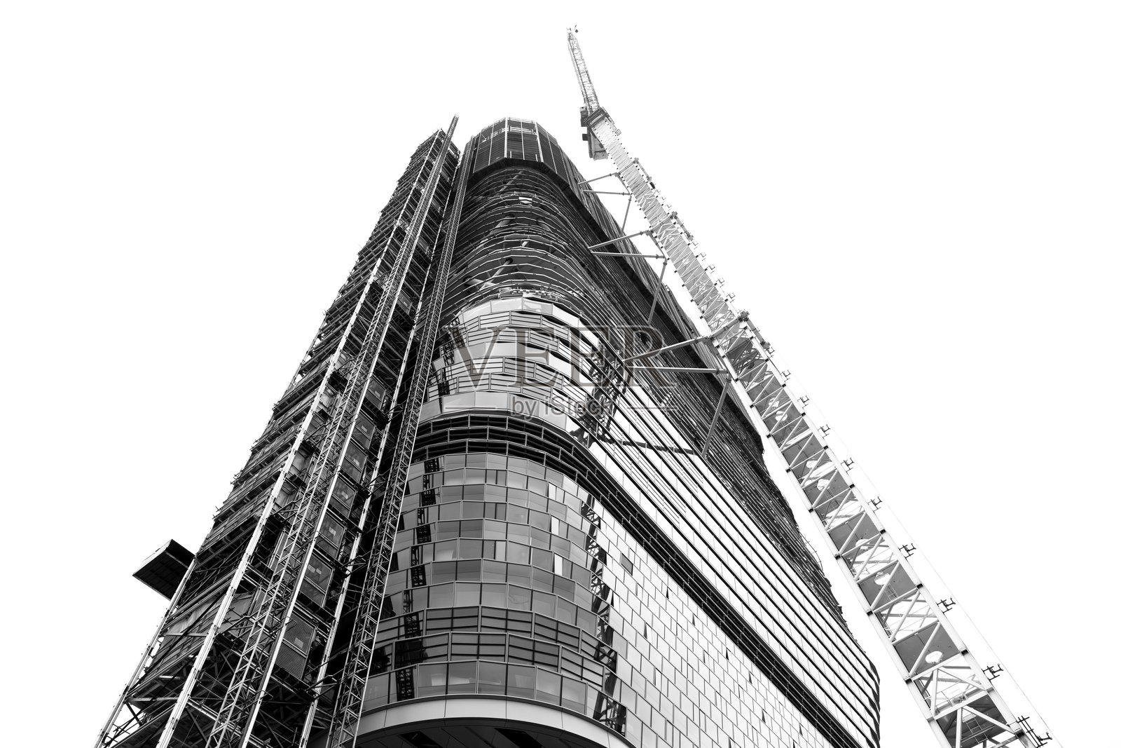 城市摩天大楼的黑白构造，白色背景，留有复制空间照片摄影图片