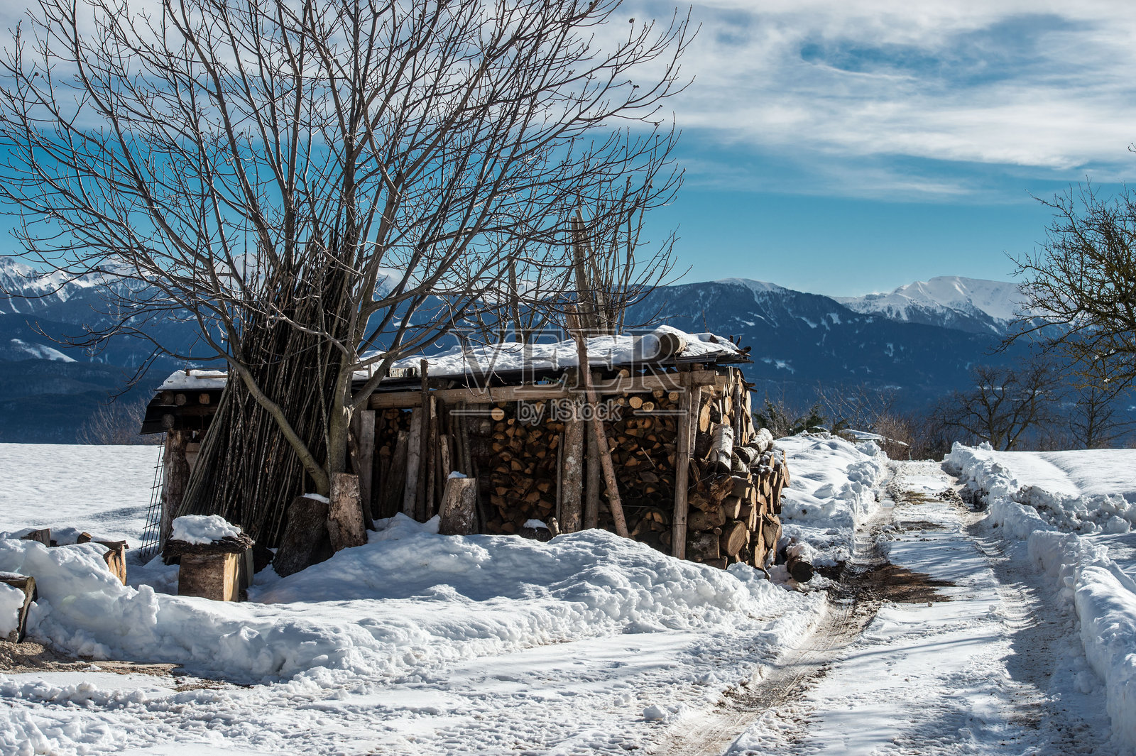特伦蒂诺的雪景照片摄影图片