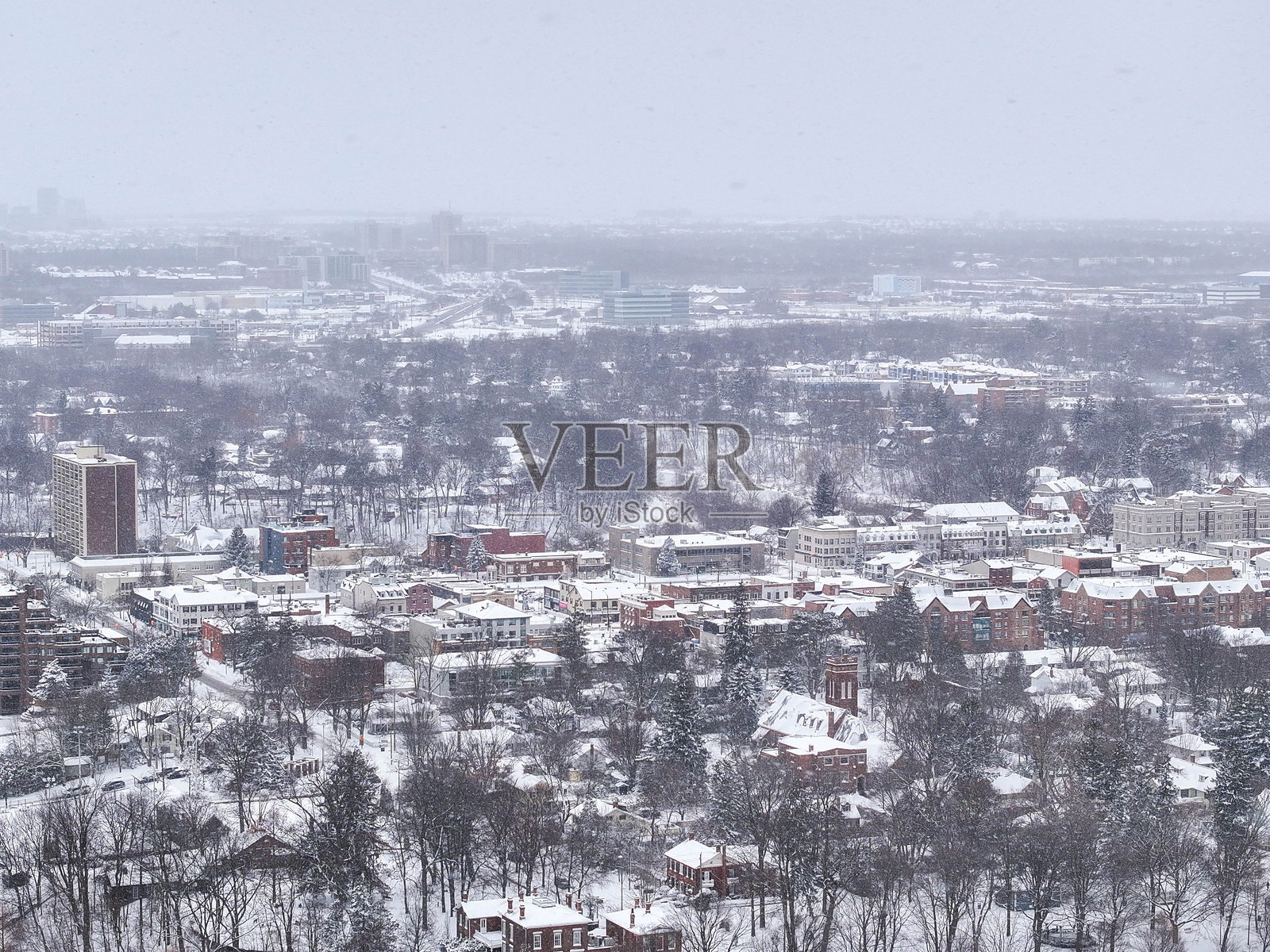 安大略湖畔奥克维尔湖滨住宅区的冬季航拍景观照片摄影图片