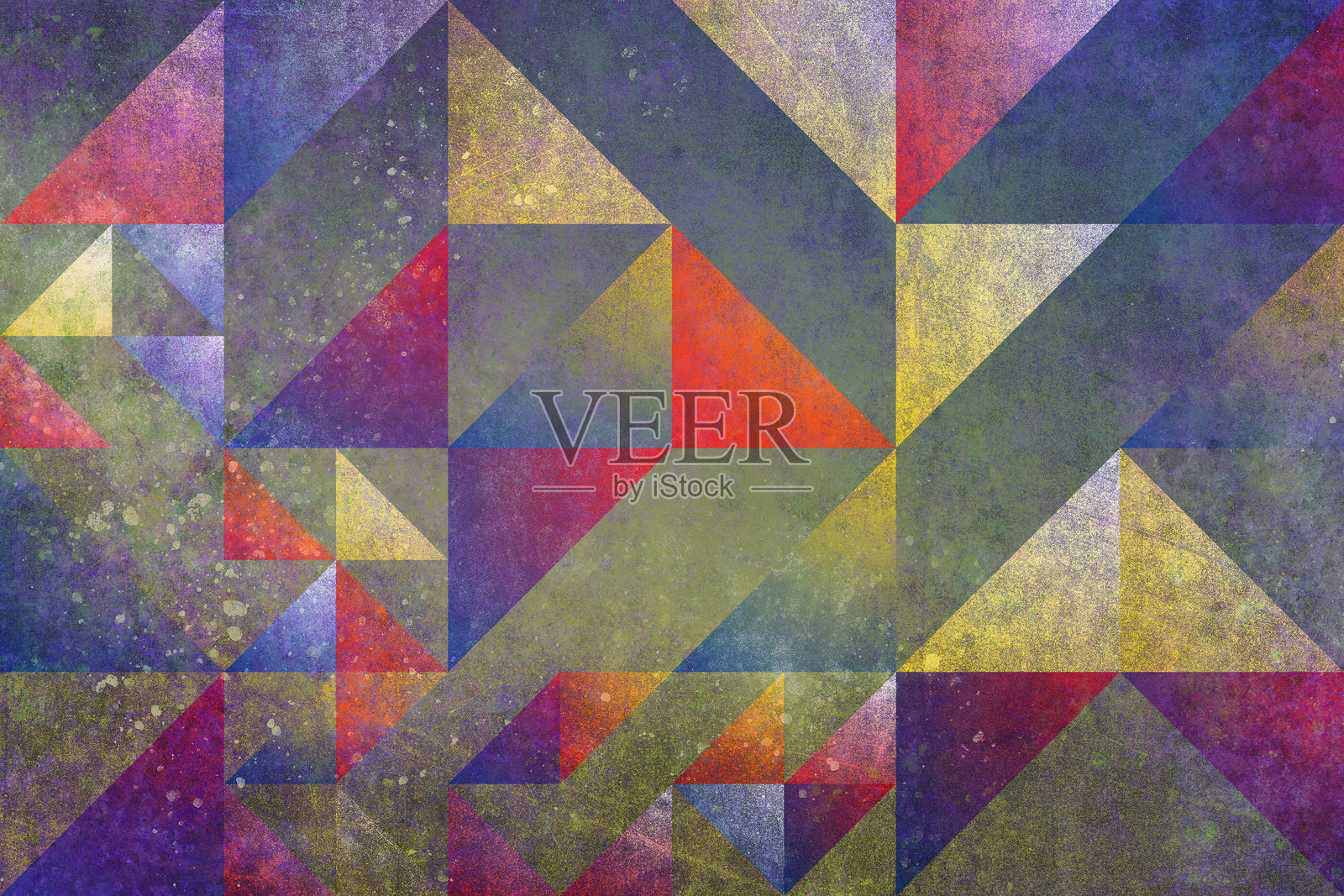 抽象几何三角形图案，做旧纹理，色彩丰富，艺术复古马赛克背景设计照片摄影图片